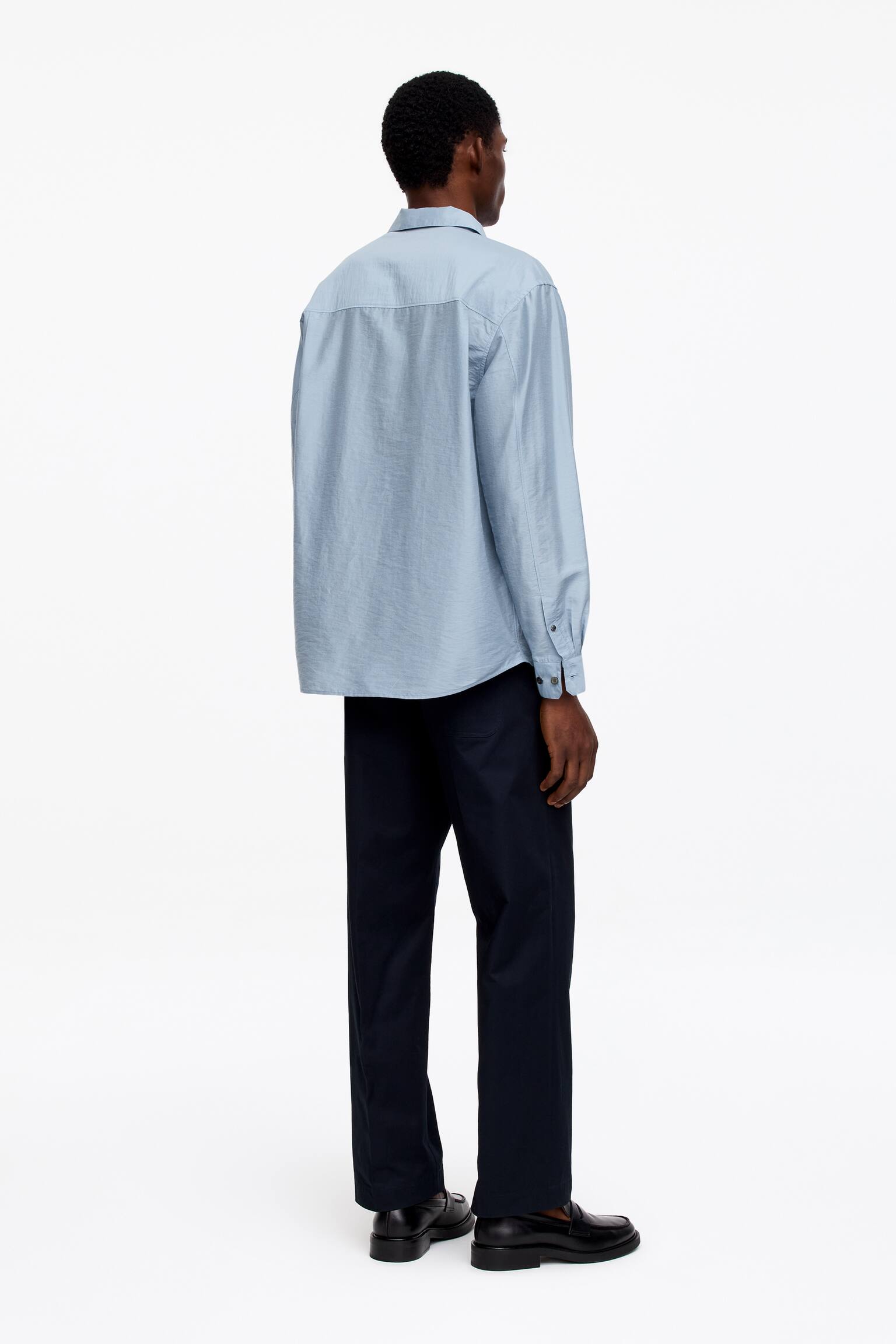 Nadměrná košile ze směsi lyocellu - Prašná modrá/Hnědá - 3