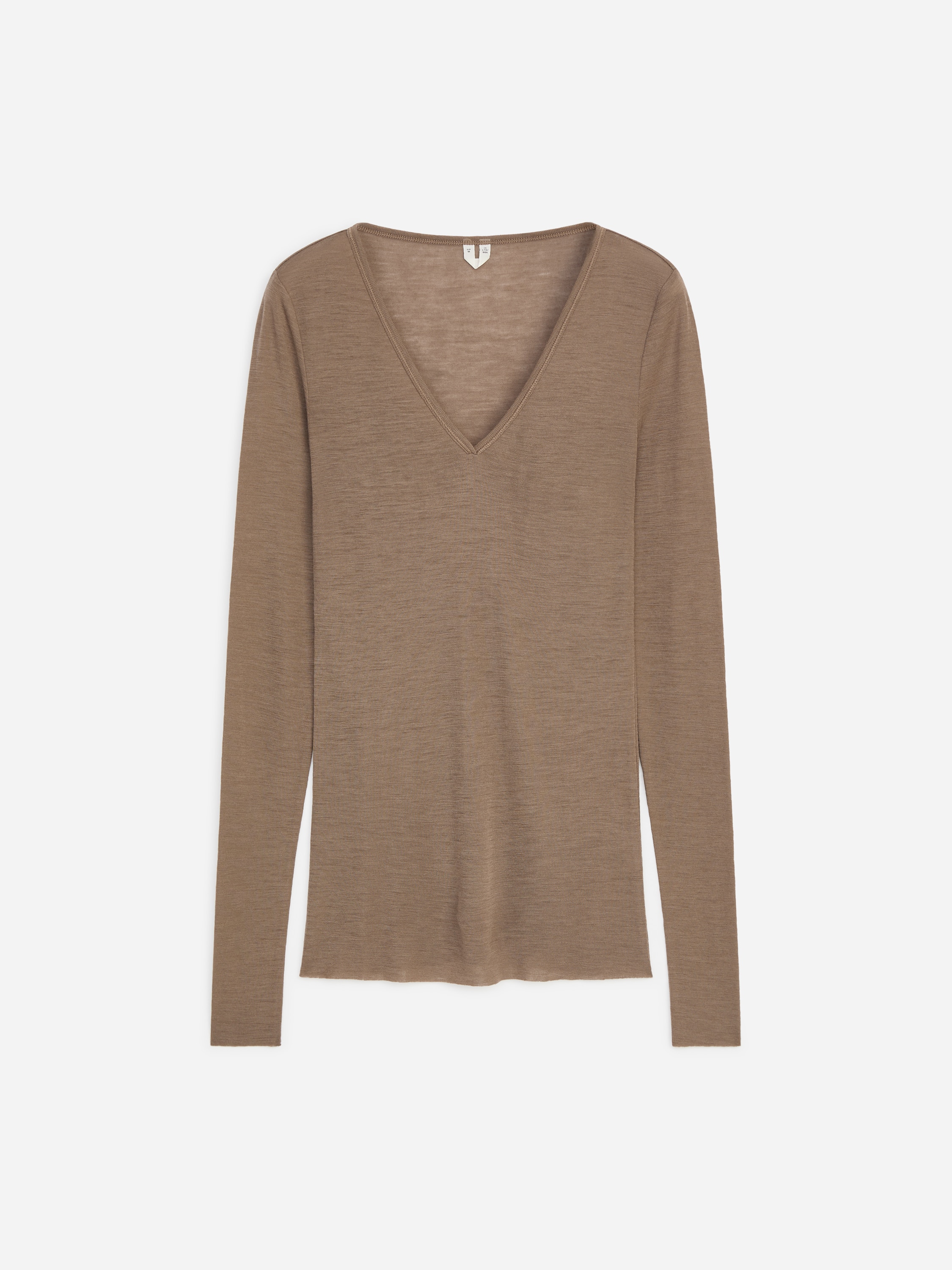 Geribde wollen top - Taupe/Zwart