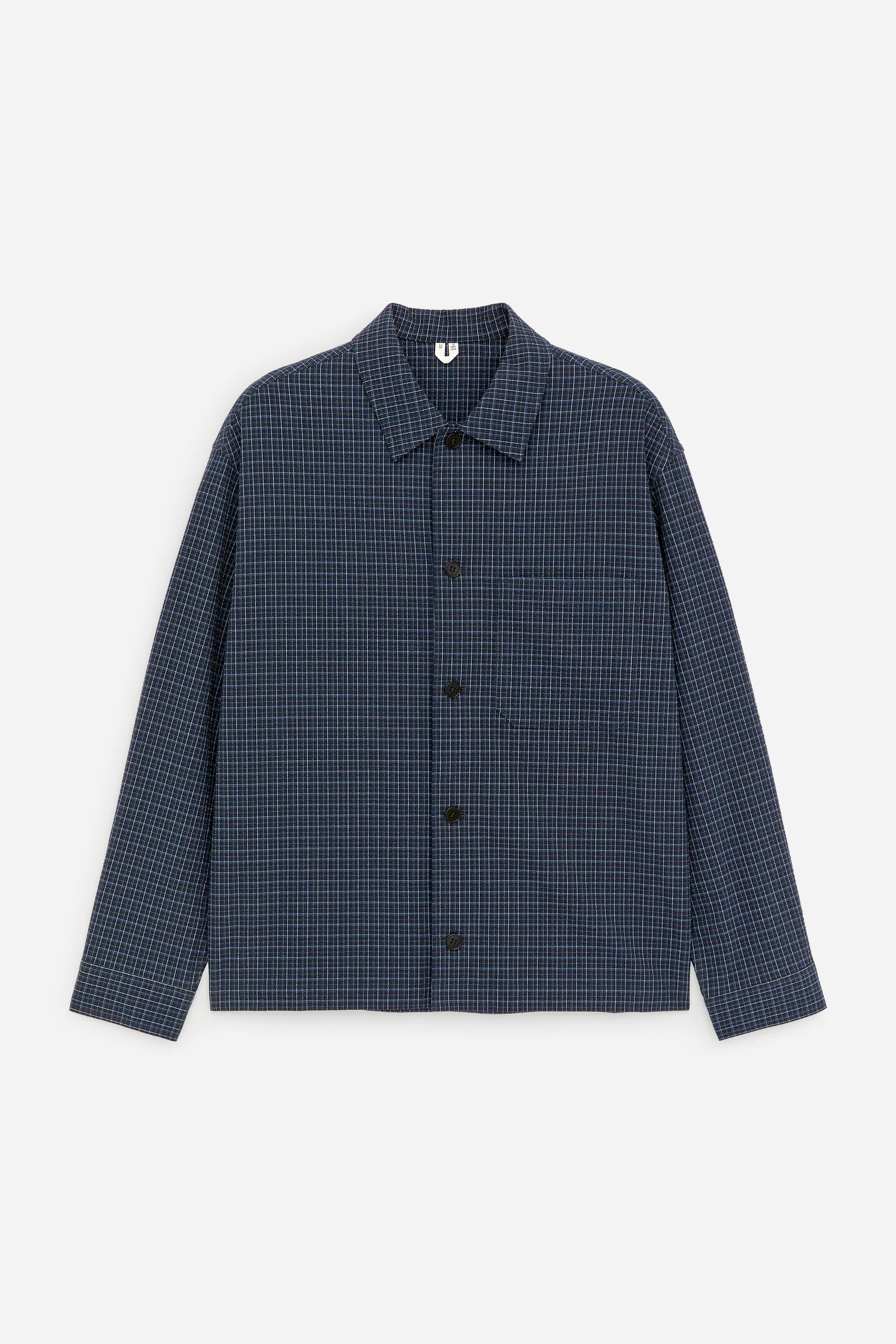 Chemise en crépon de coton - Bleu foncé/Carreaux - 2