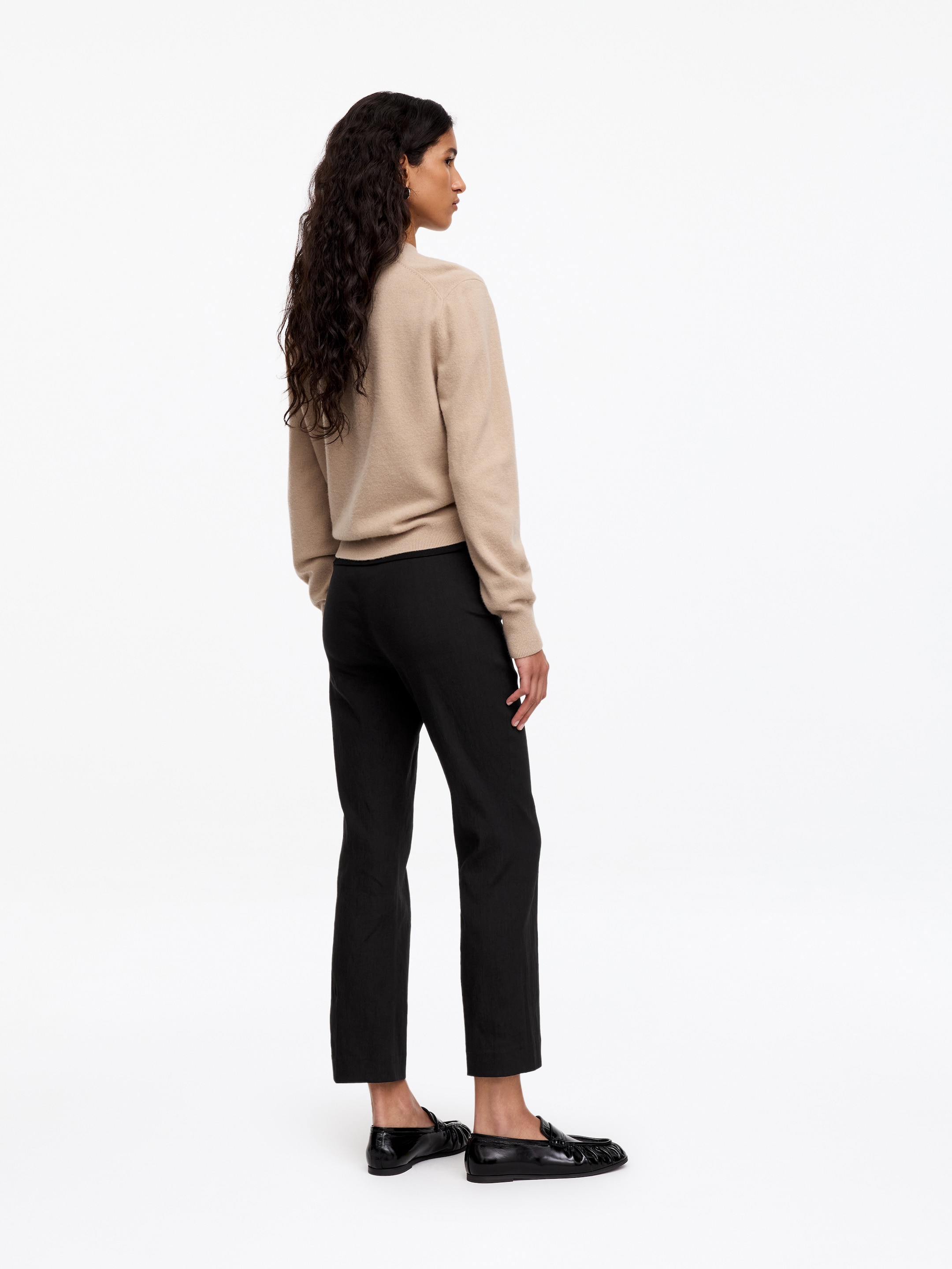 Pantalones acampanados de lino y algodón - Negro - Corte ajustado - women - StillMedia/Lookbook - 4