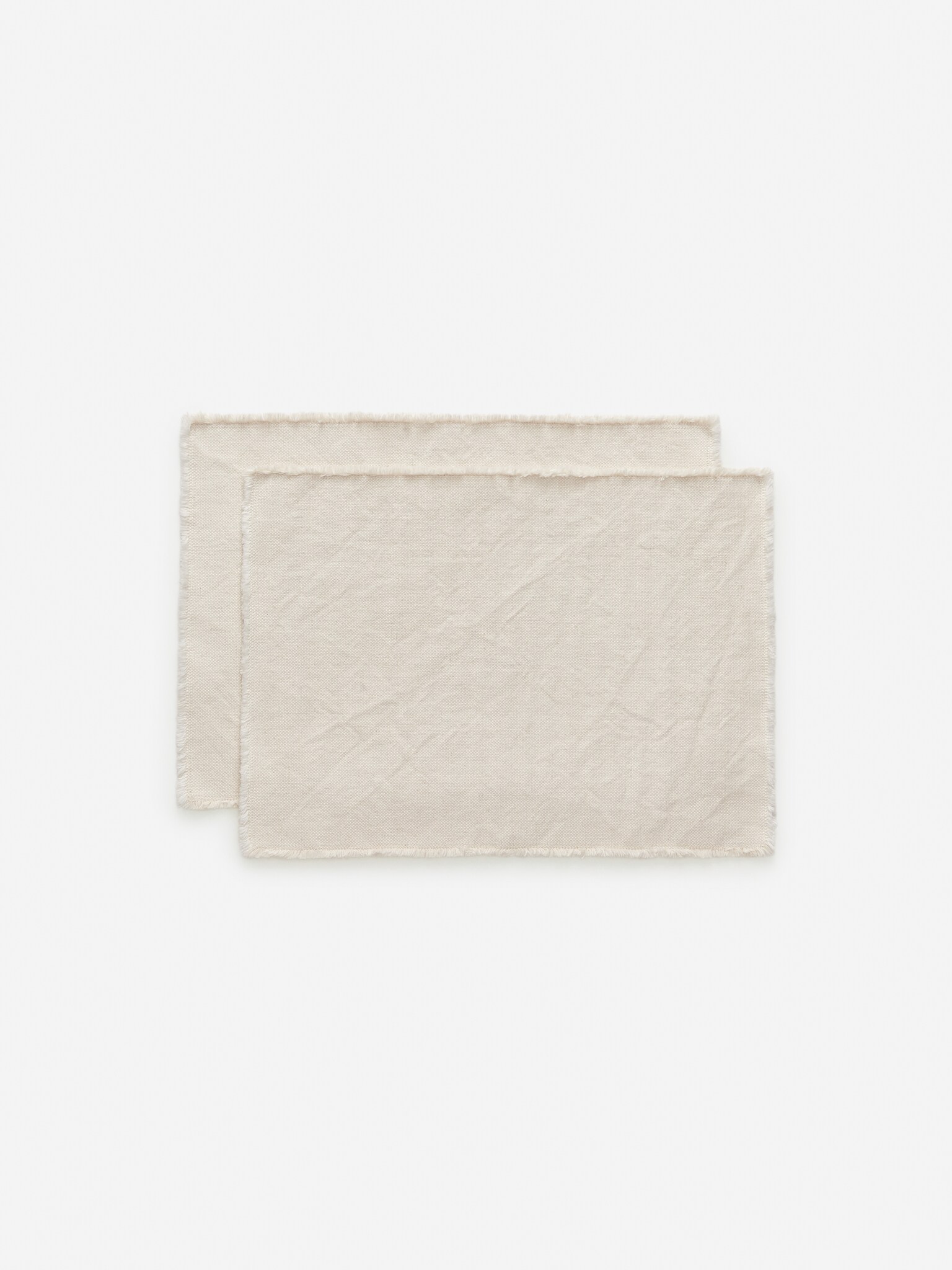 Ensemble de 2 sets de table à bords effilochés - Blanc cassé/Beige
