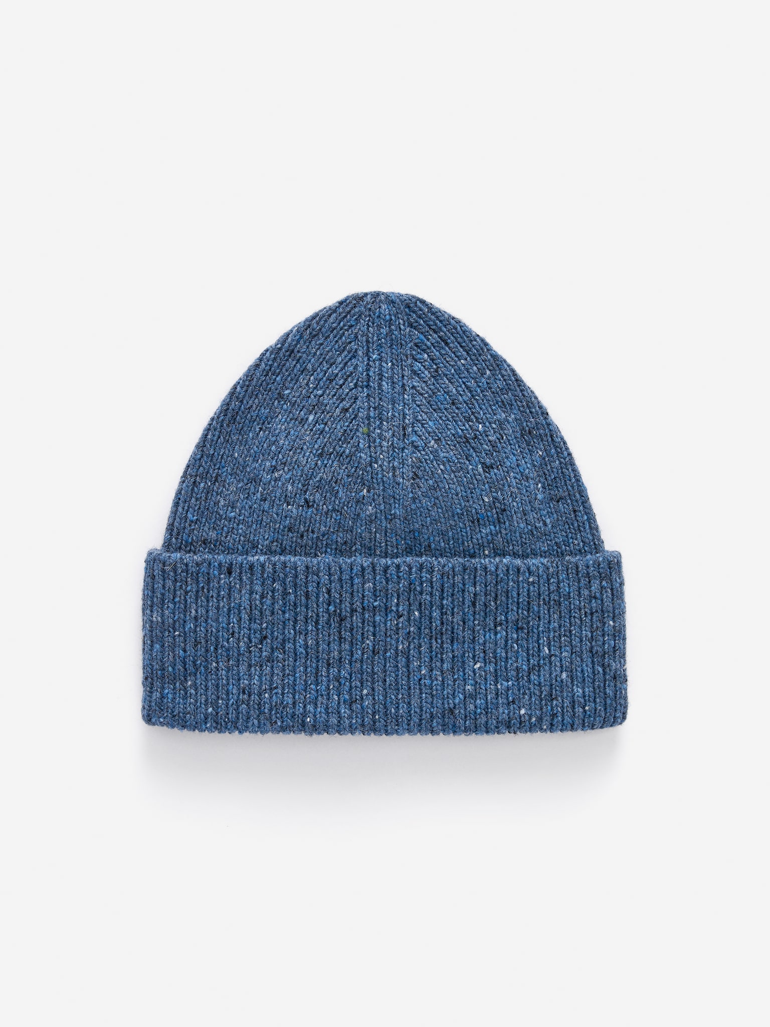 Ribbestrikket beanie i ullblanding - Blå/Bomullsfarge/Rosa melange