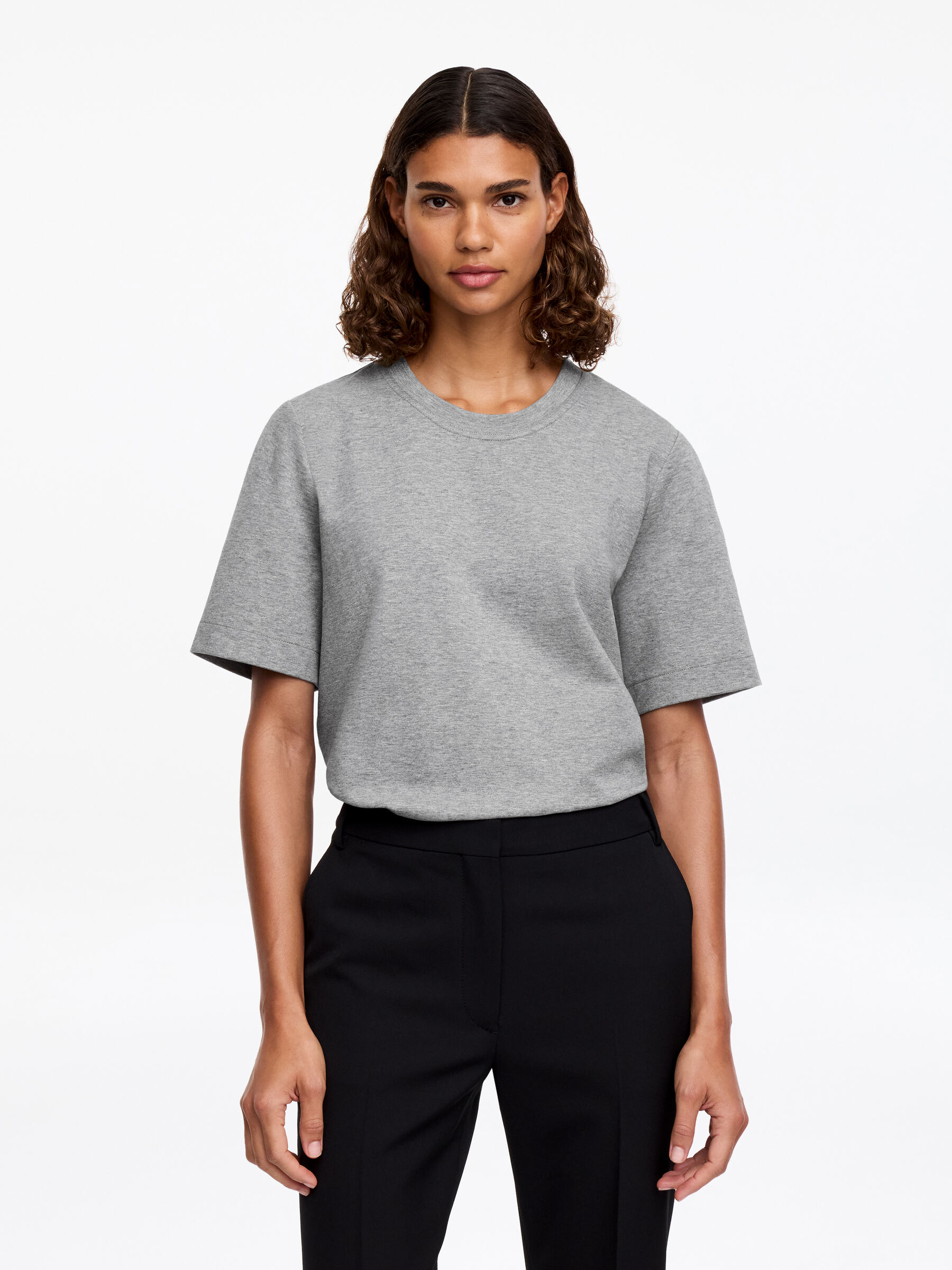 T-shirt signature structuré - Gris chiné - Regular fit - Femme - StillMedia/Lookbook - 39