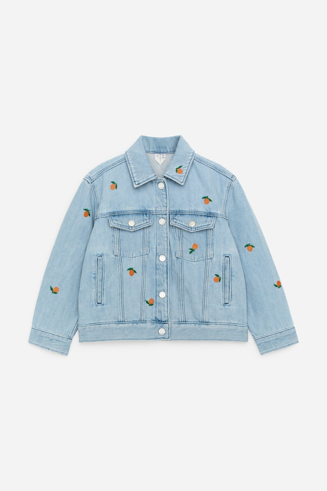 Embroidered Denim Jacket - Blue/Oranges/Pink/Floral - 1