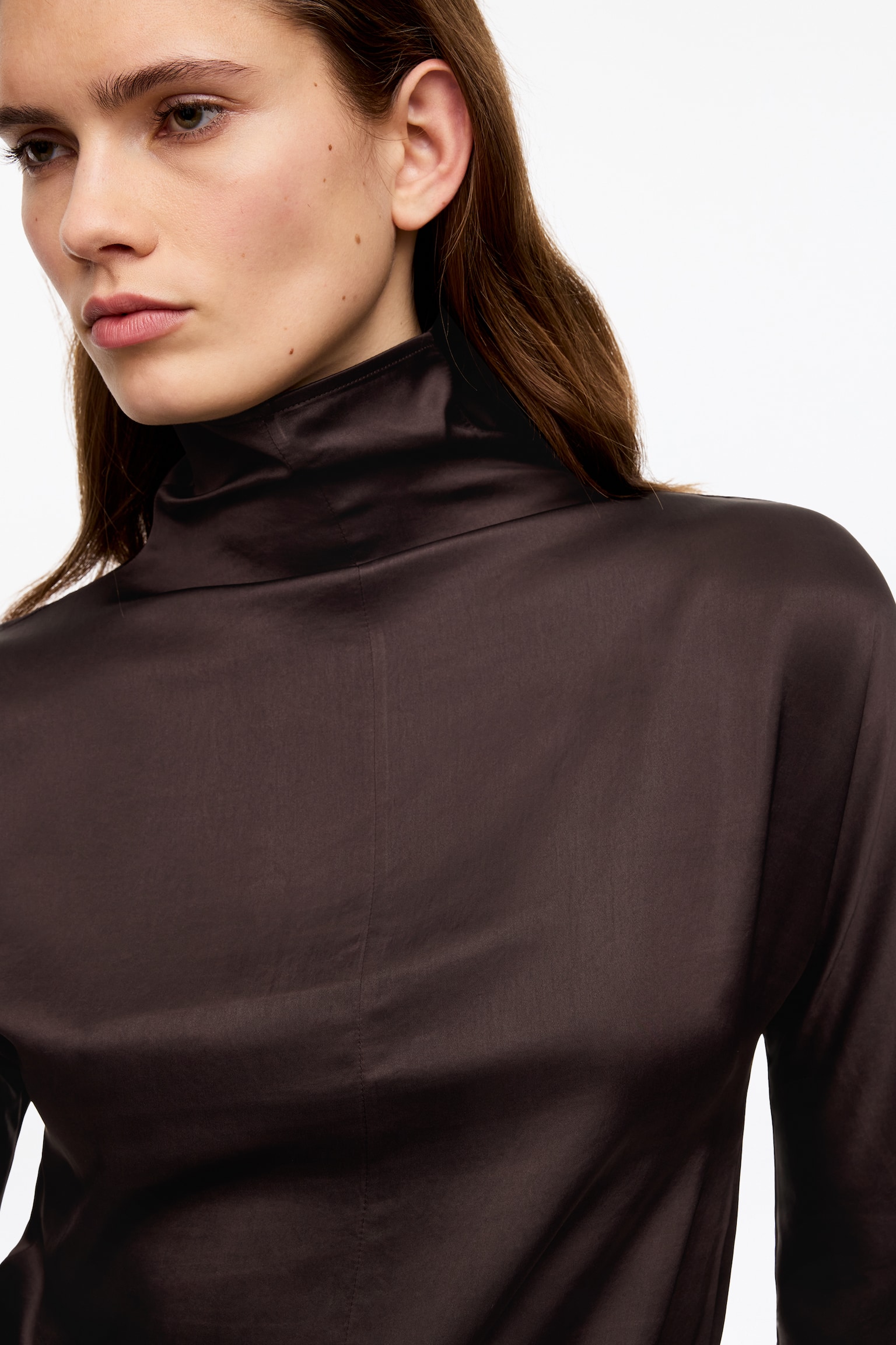 Polotröja i satin - Mörkbrun - 4