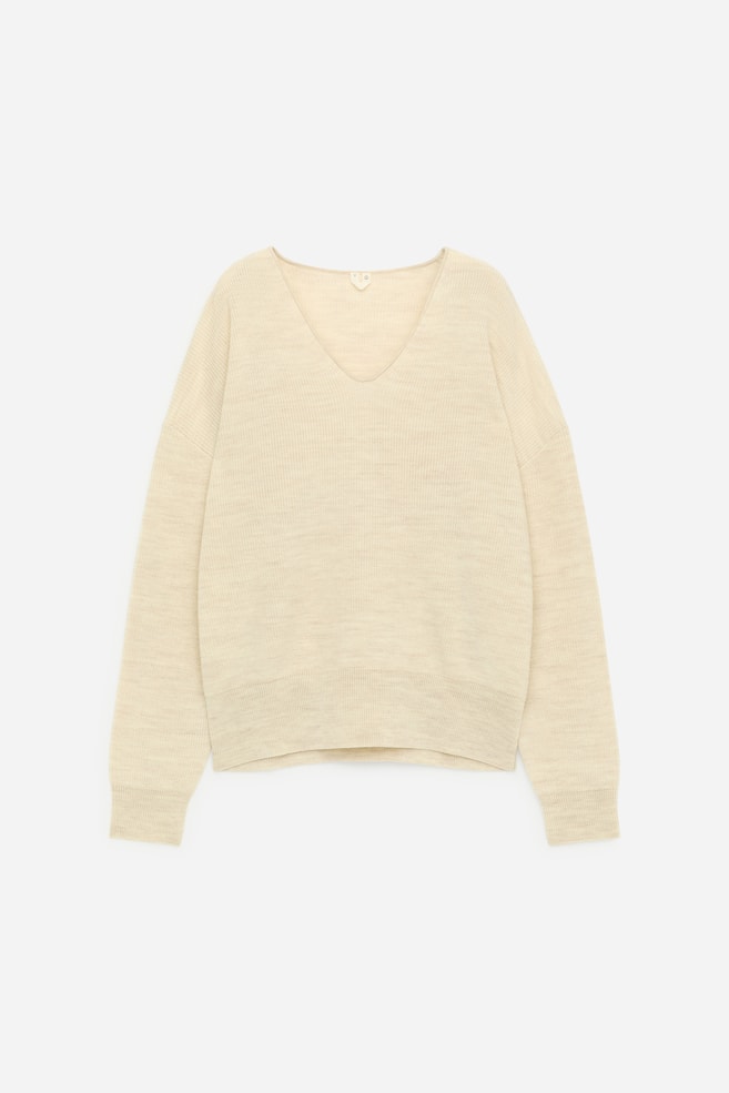 Wool-Cotton V-Neck Jumper - Off-White - 1