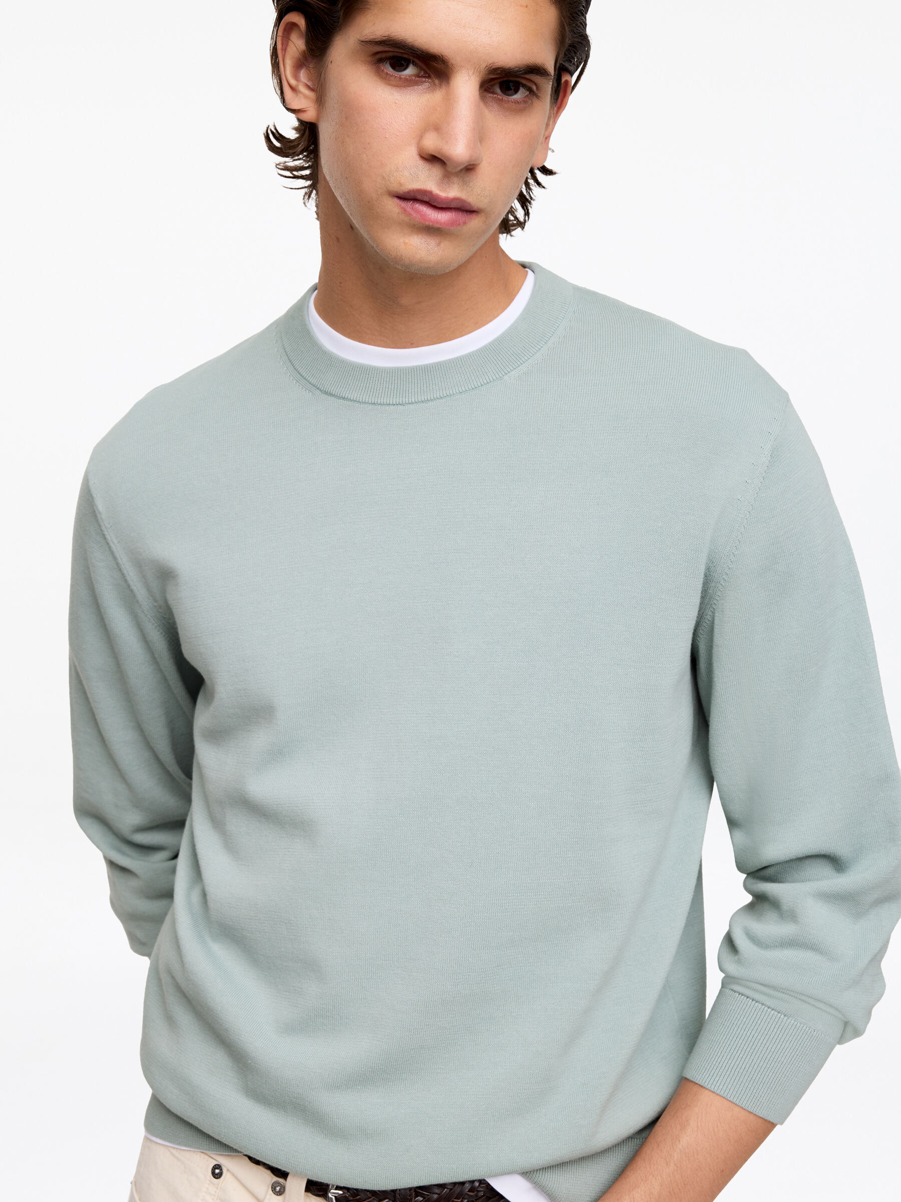 Lightweight Cotton Crewneck Jumper - Dusty Mint Green - Regular fit - Men - StillMedia/Lookbook - 2