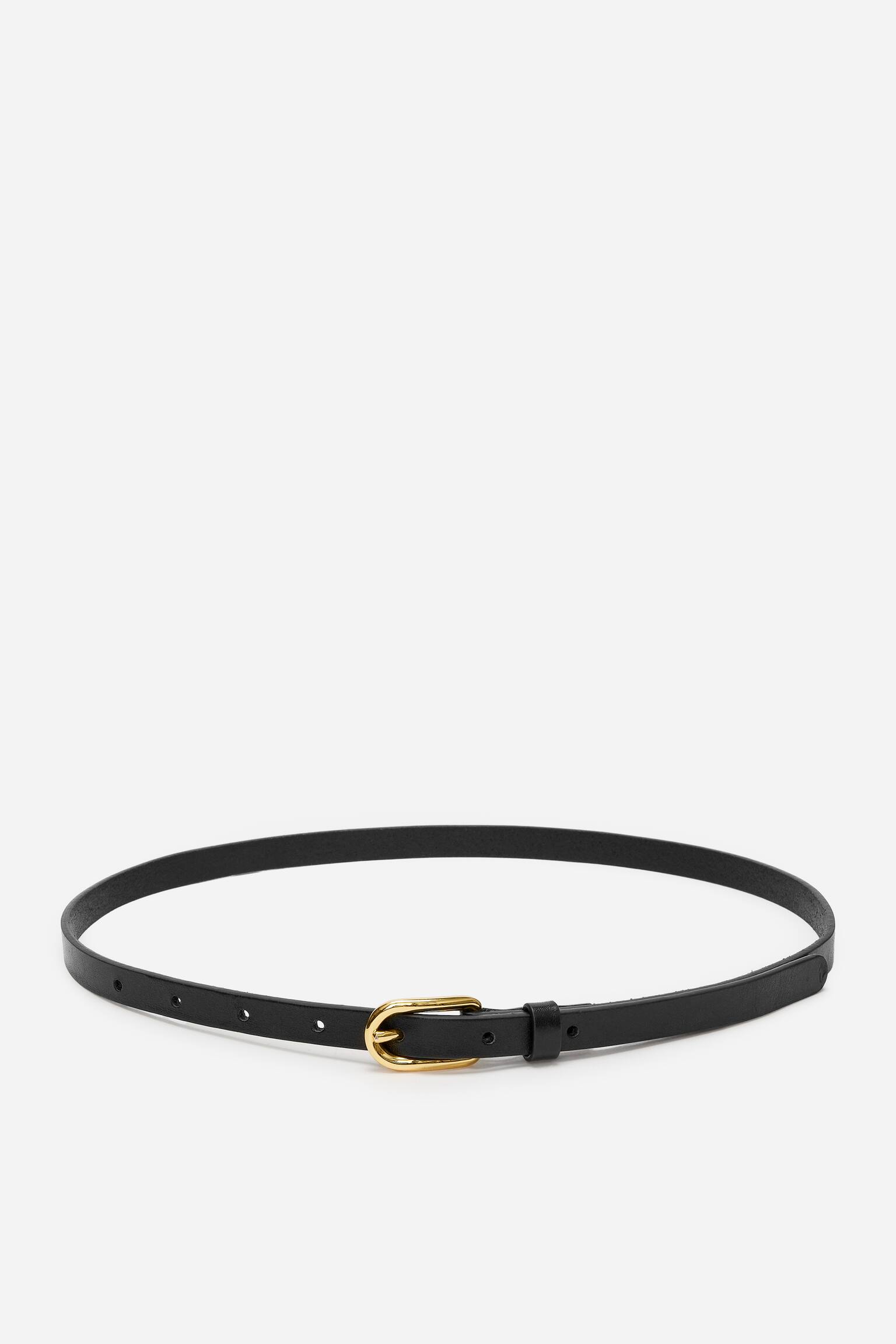 Úzký Kožený Pásek - Černá - 2