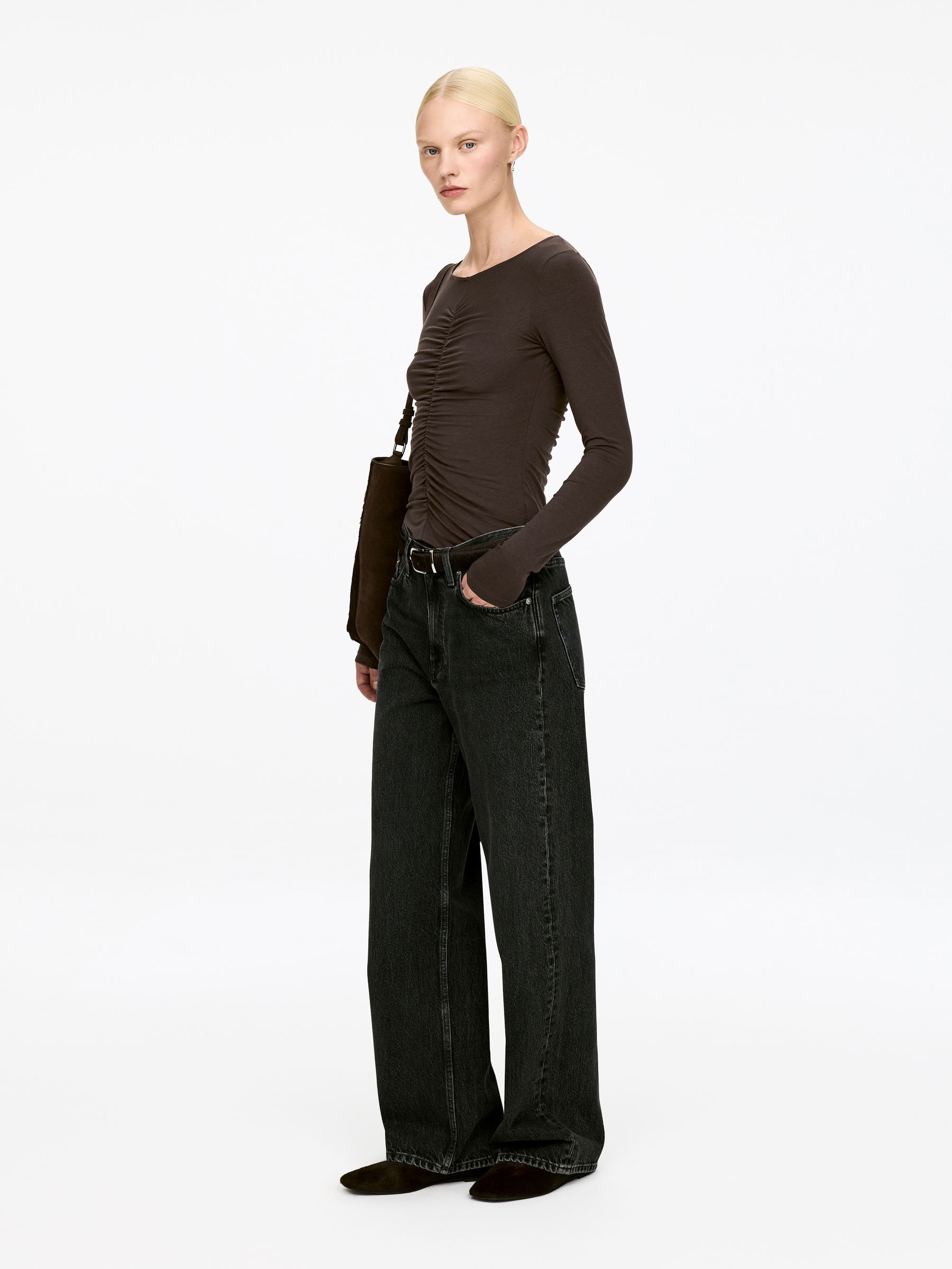 Gathered Top - Dark Brown - Slim fit - Women - StillMedia/Lookbook - 4