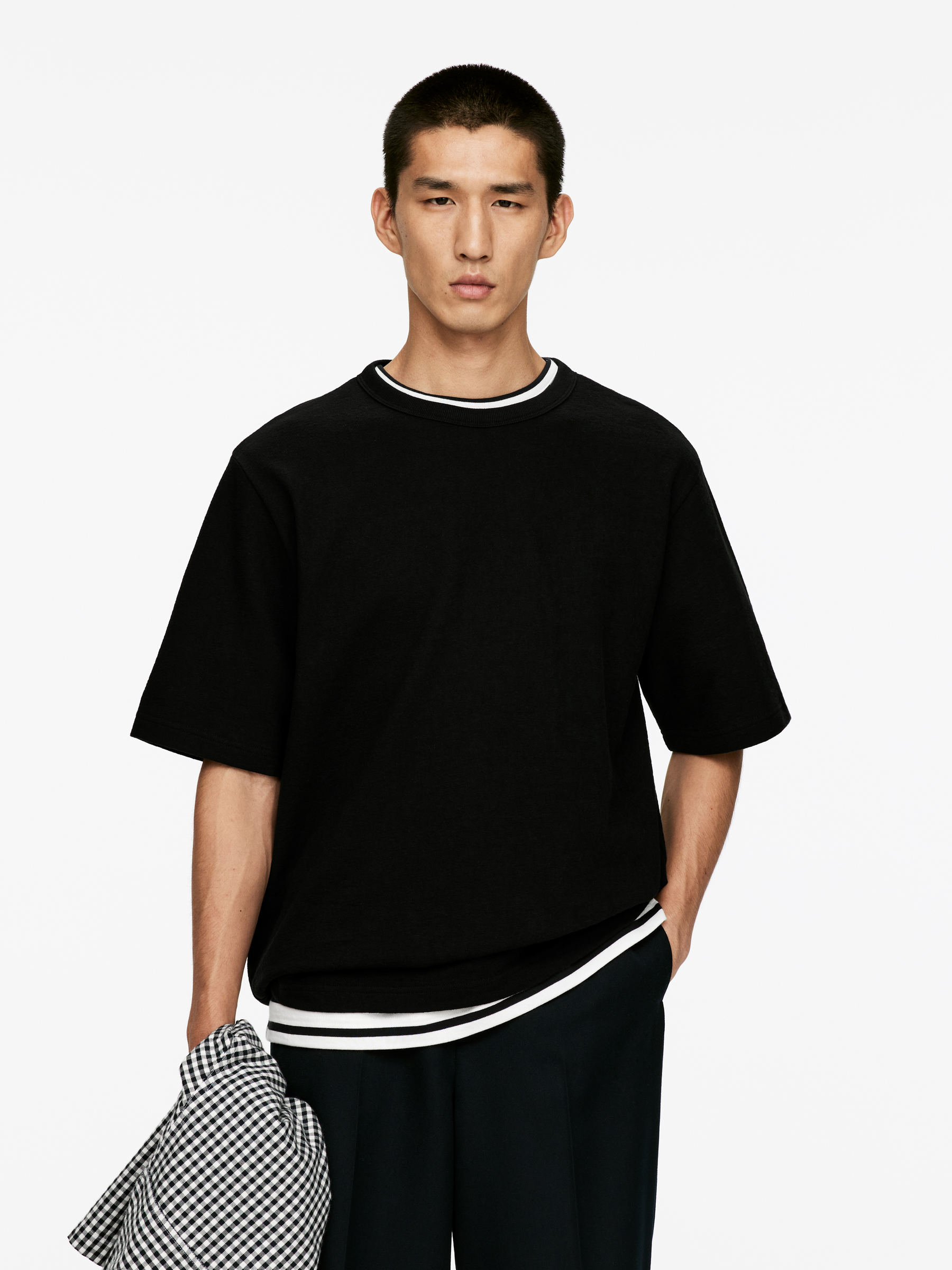 Relaxed Bouclé T-Shirt - Black - Loose fit - Men - StillMedia/Lookbook - 3