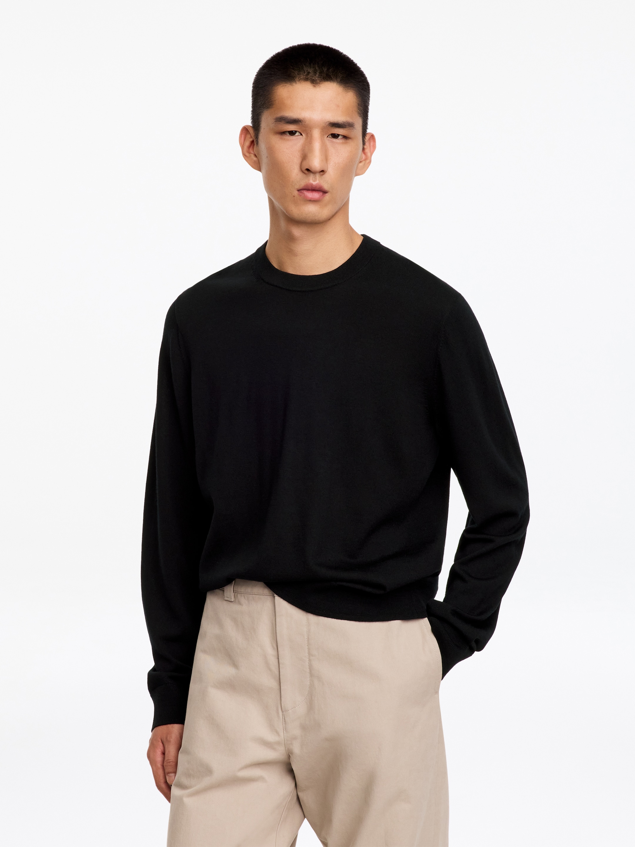 Fine Knit Merino Jumper-Black-20630
