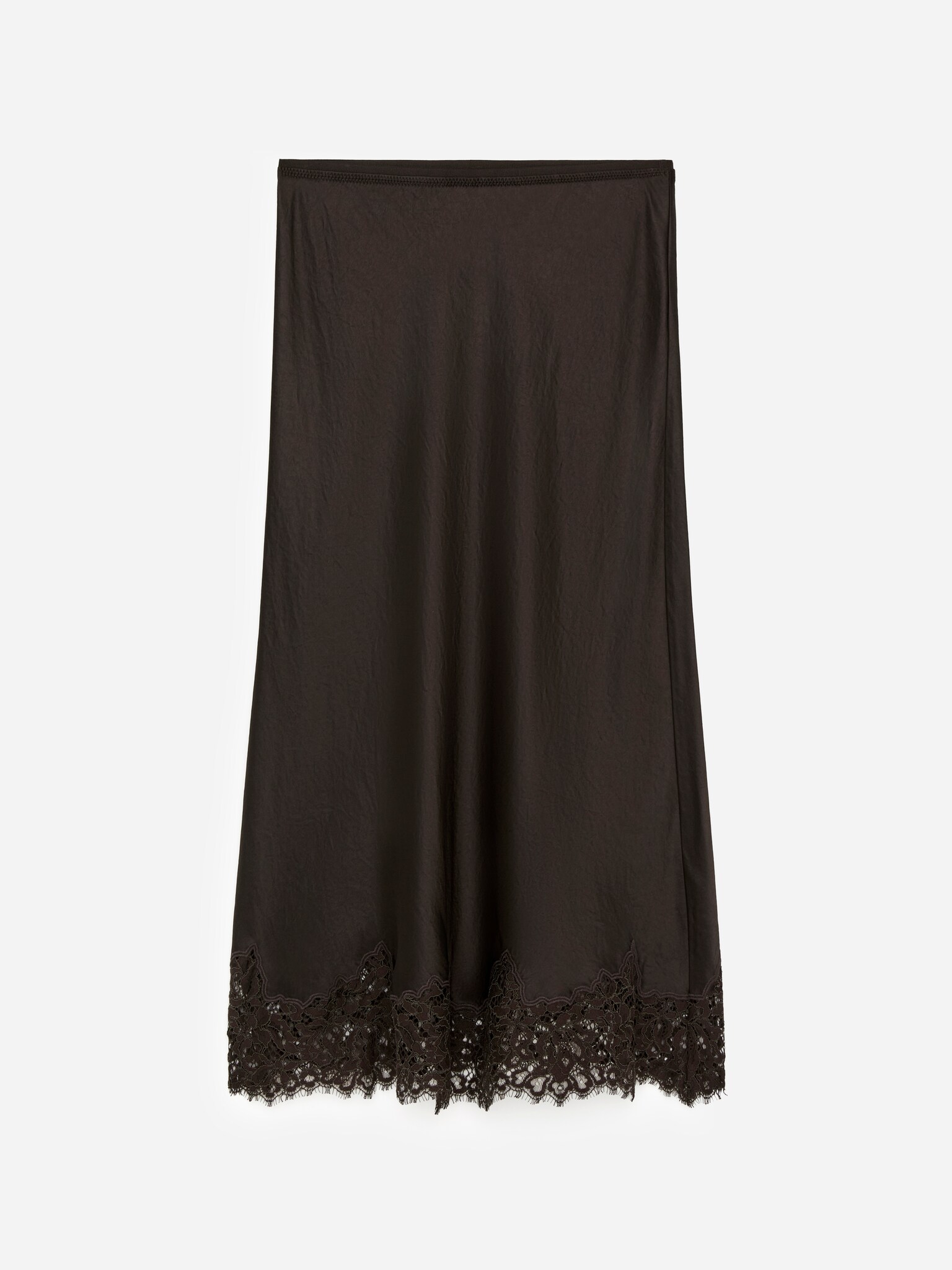 Gonna in raso con dettagli in pizzo - Marrone scuro/Beige - 2