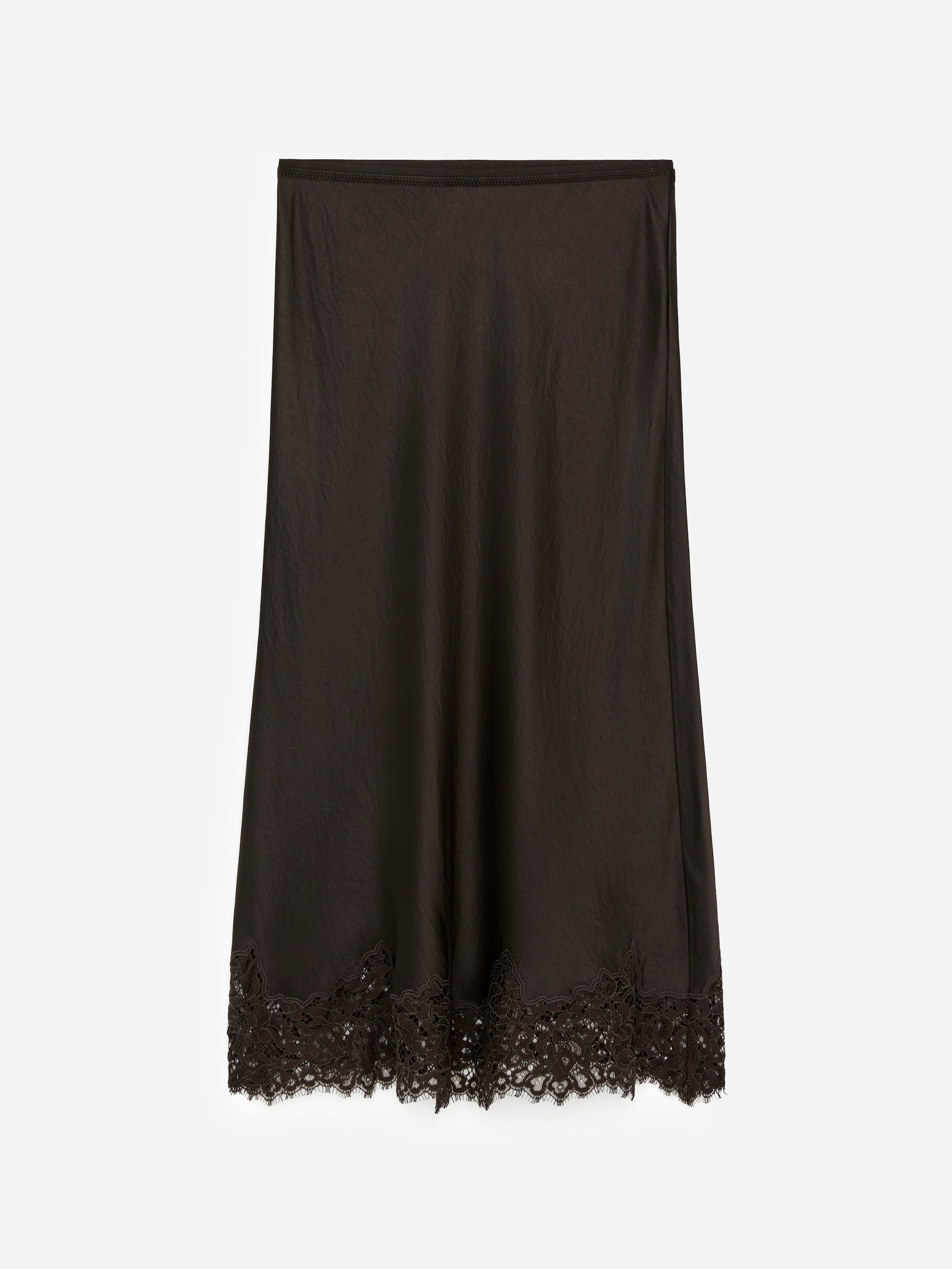 Lace-Detail Satin Skirt-Brown-17231