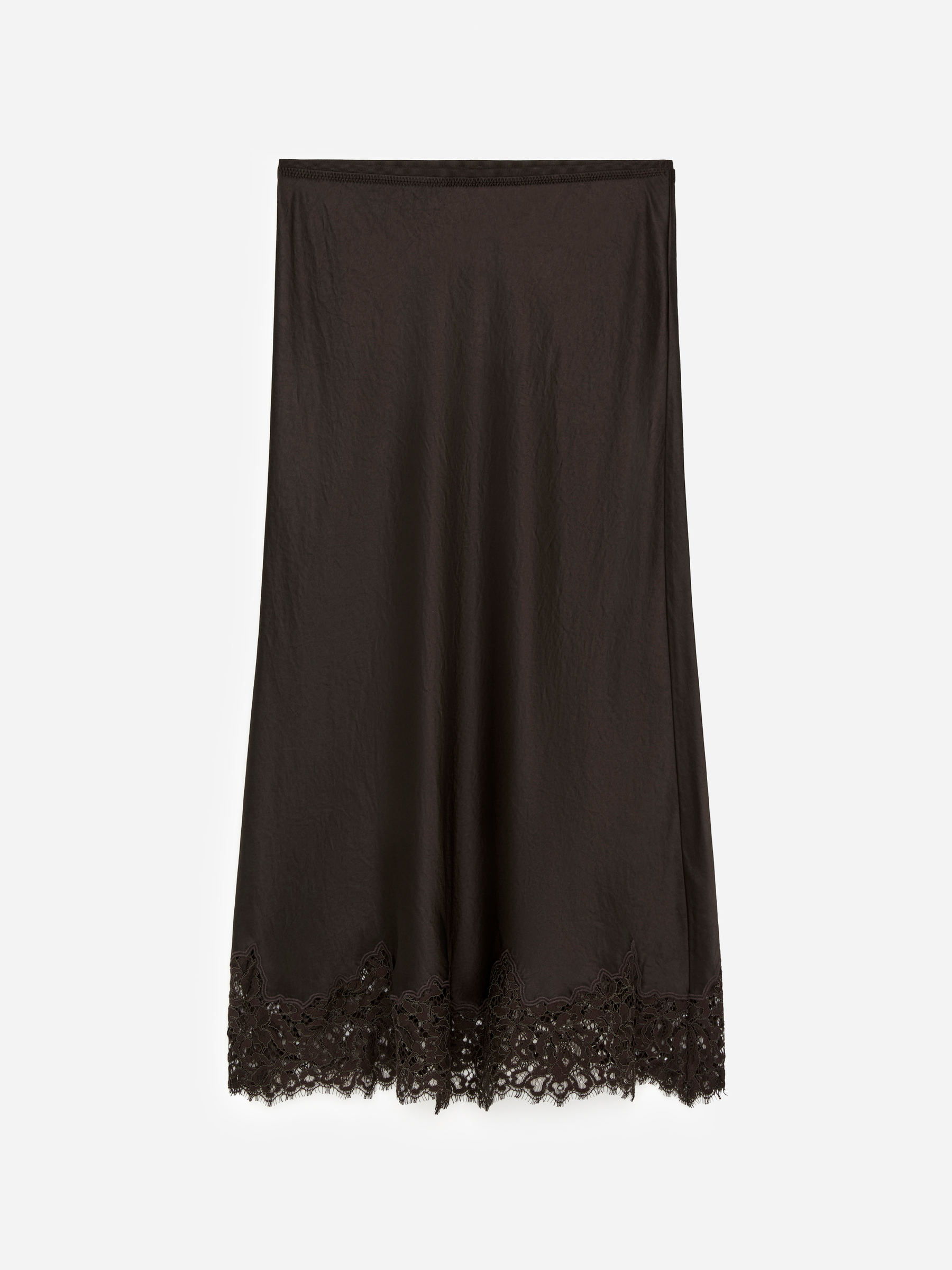 Lace-Detail Satin Skirt-#3F3838-17231
