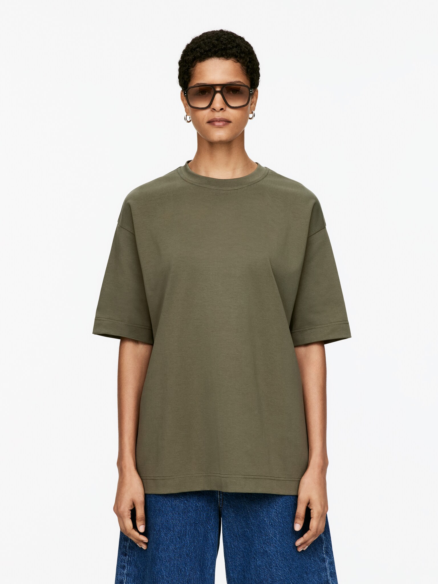 T-shirt OPAL interlock - Verde kaki/Bianco