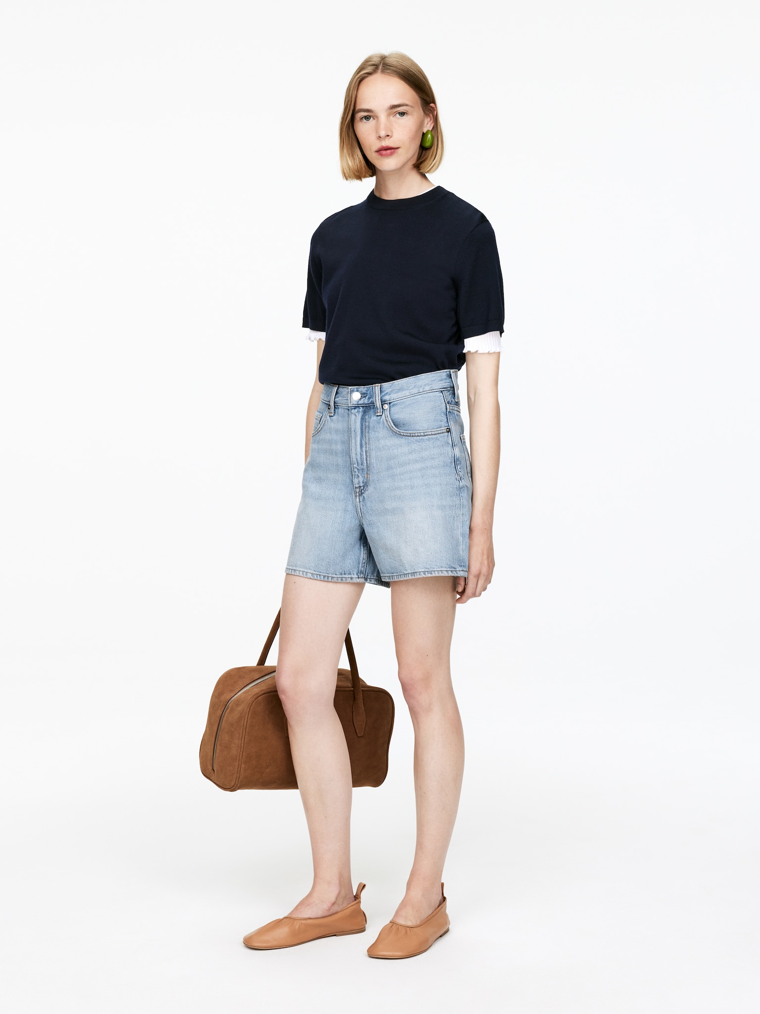 Denim Shorts - Washed Blue/Black/White - 3