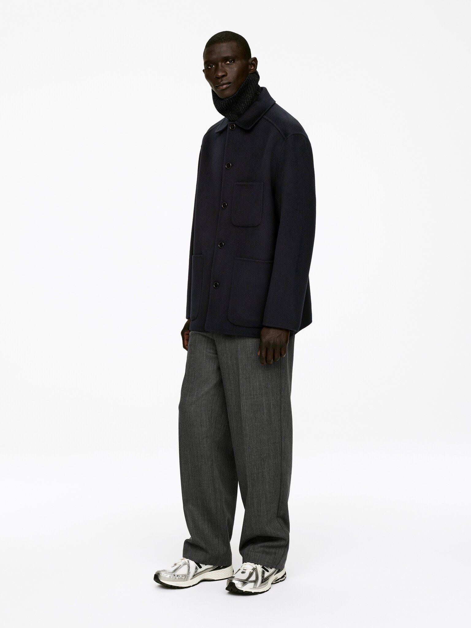 Veste en laine mélangée double face - Bleu foncé - 5