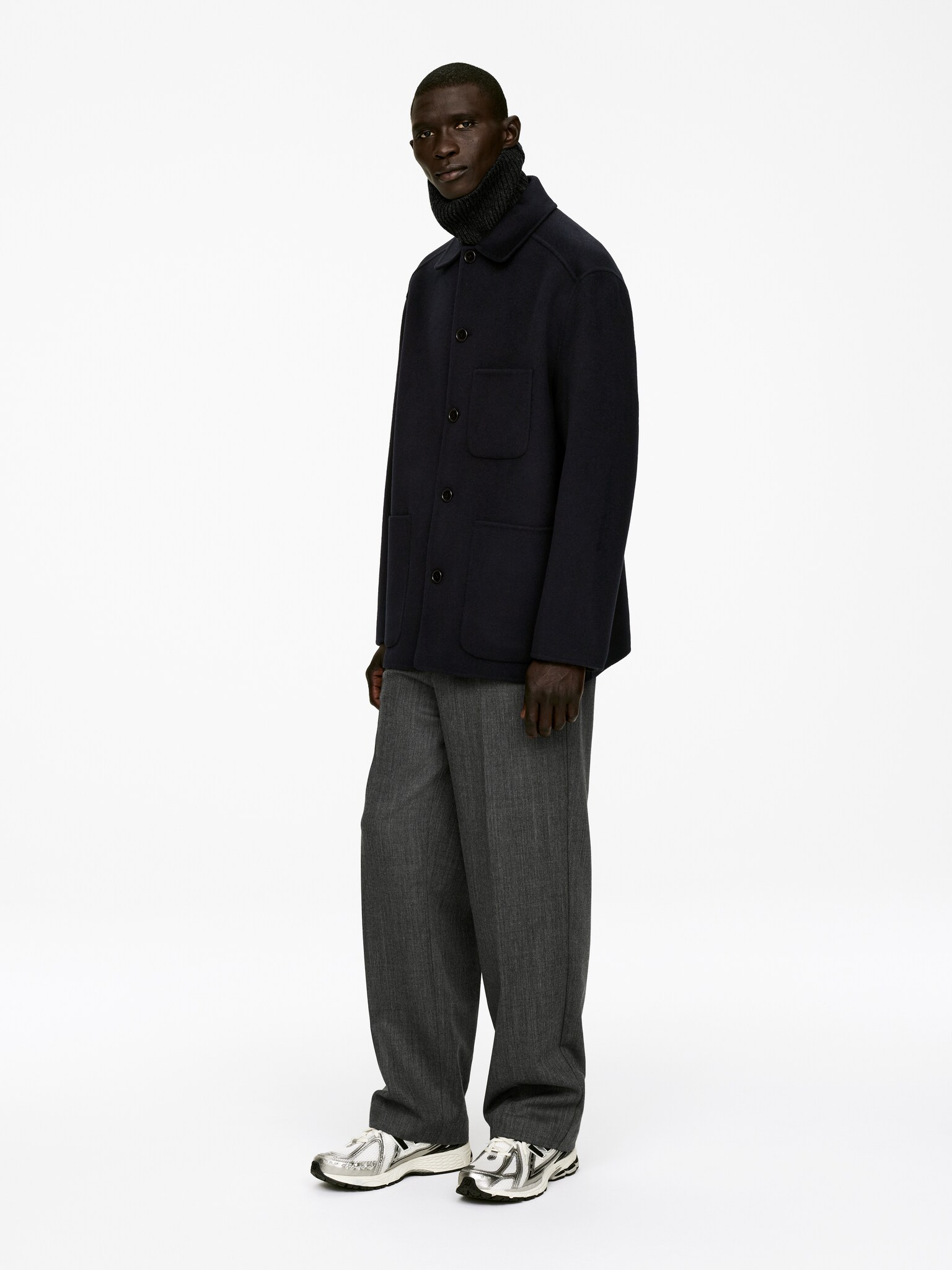 Veste en laine mélangée double face - Bleu foncé - 6