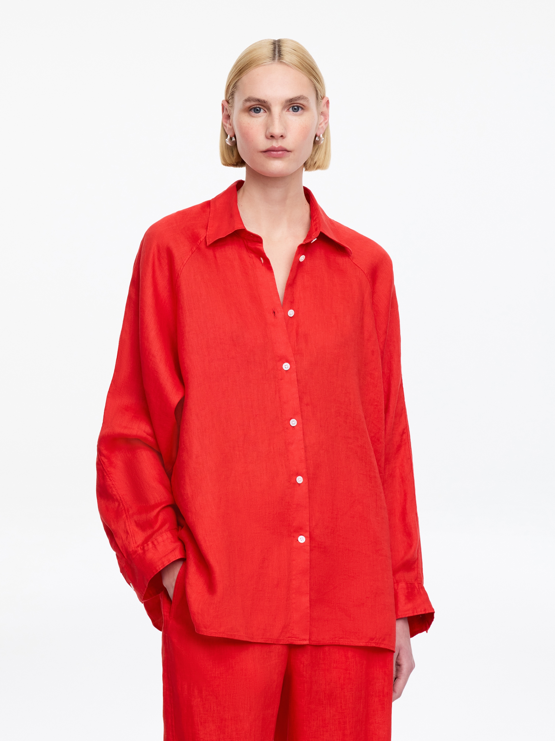Relaxed Linen Shirt-#B32B34-18556