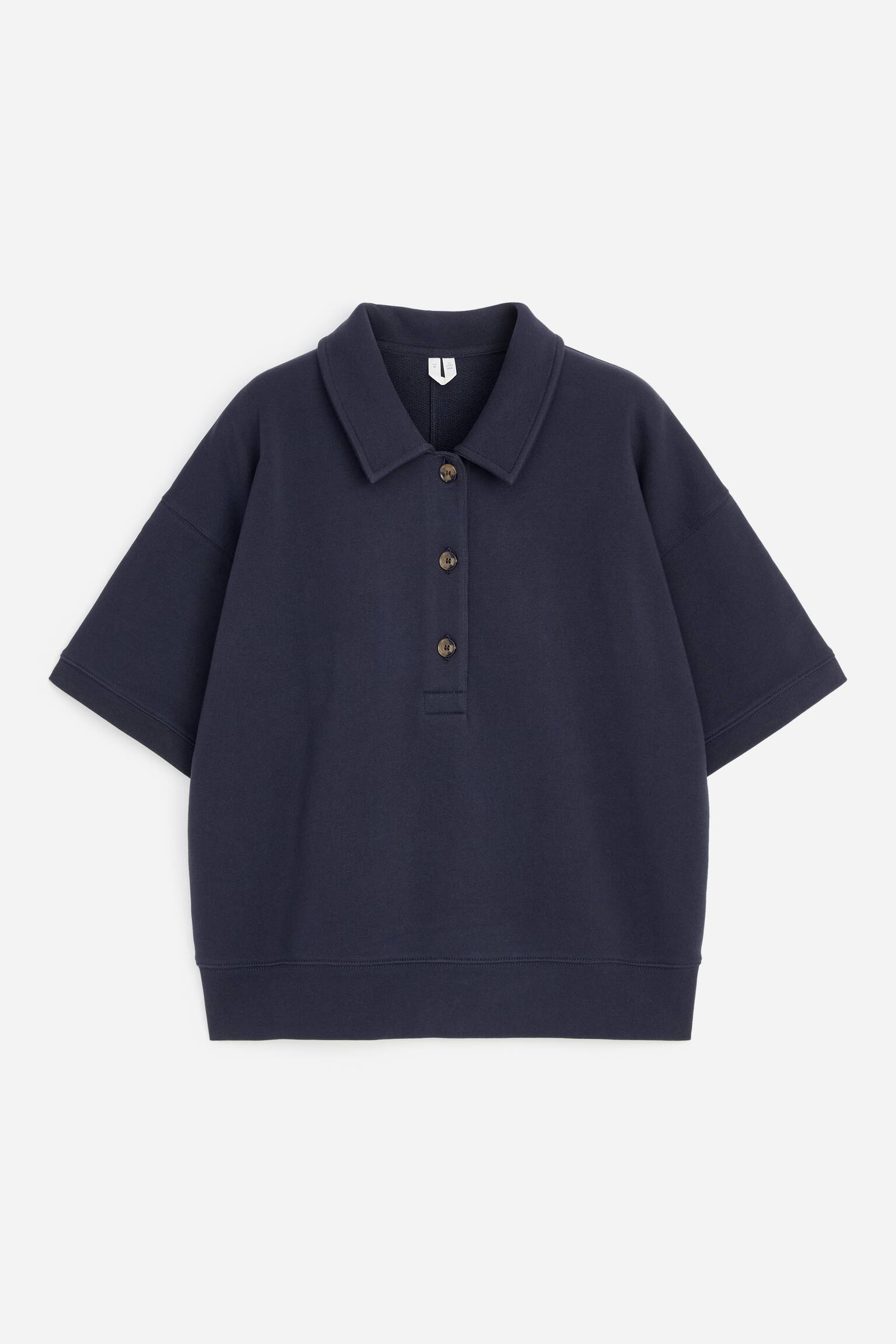 Sweatshirt van terry met polokraag - Marineblauw/Oudroze - 1