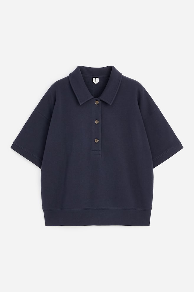 Sweatshirt aus French Terry mit Polokragen - Navy/Altrosa - 1