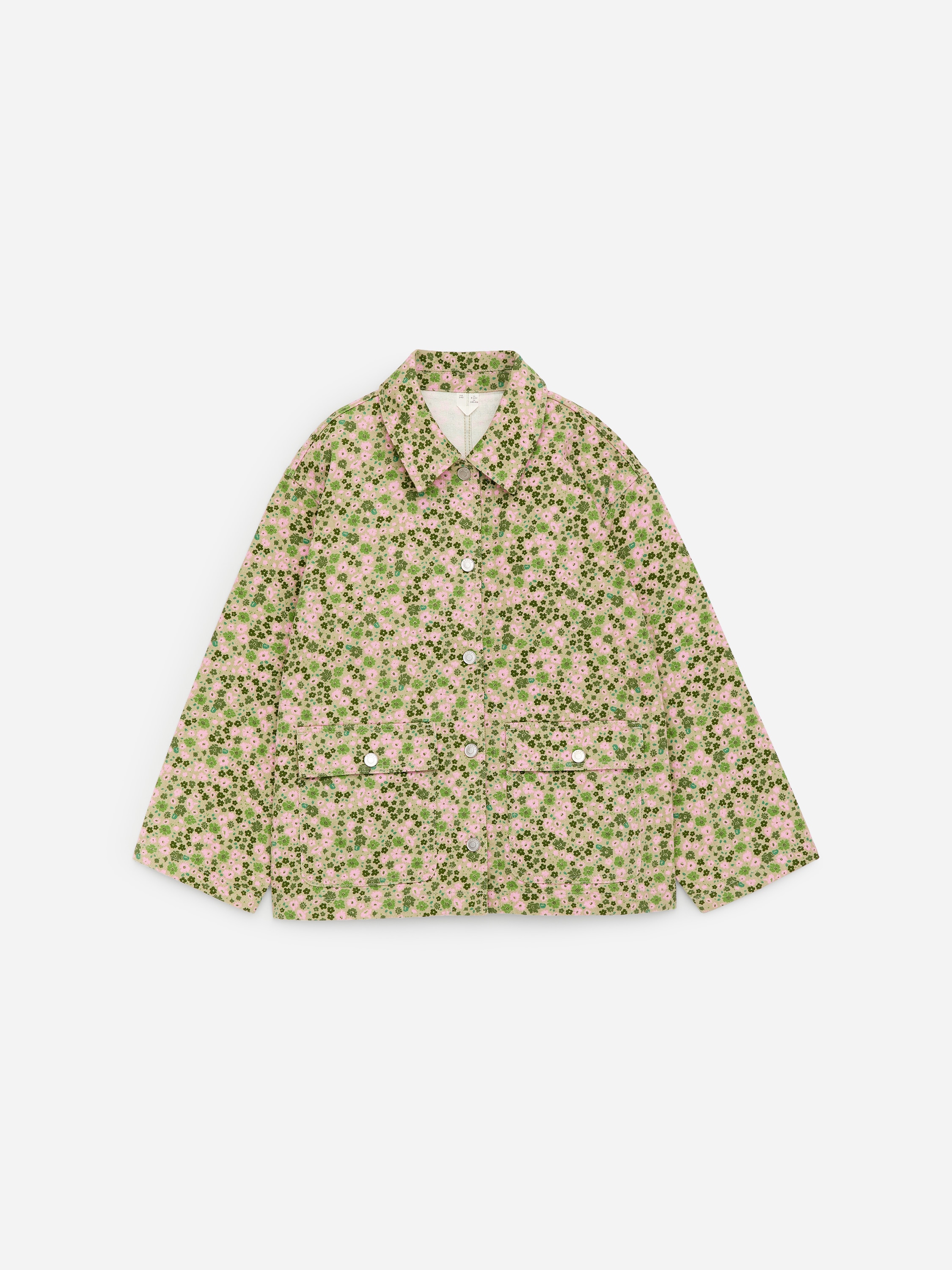 A-formet denimjakke - Grøn/pink