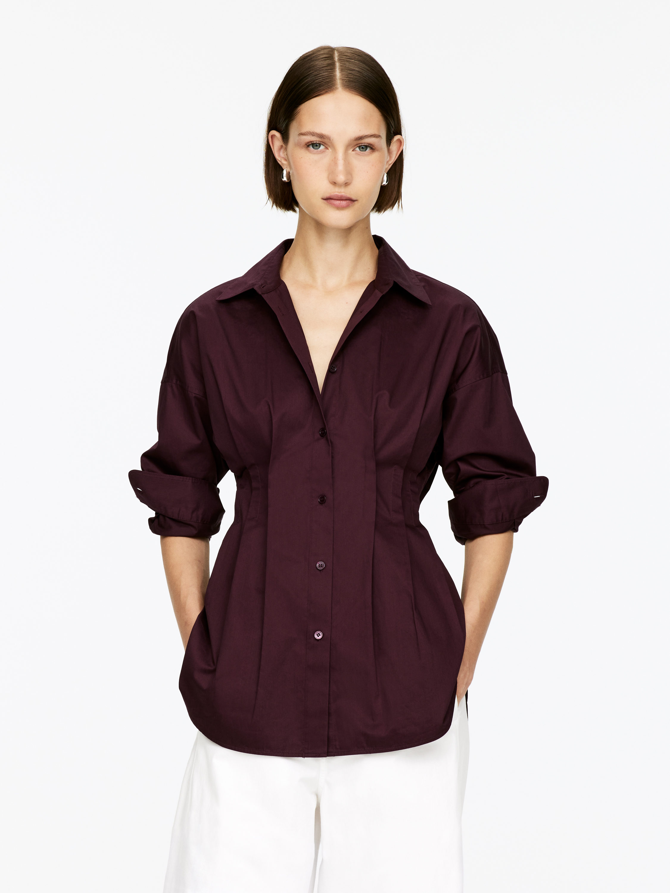 Pleated Blouse - Burgundy - Regular fit - Women - StillMedia/Lookbook - 3