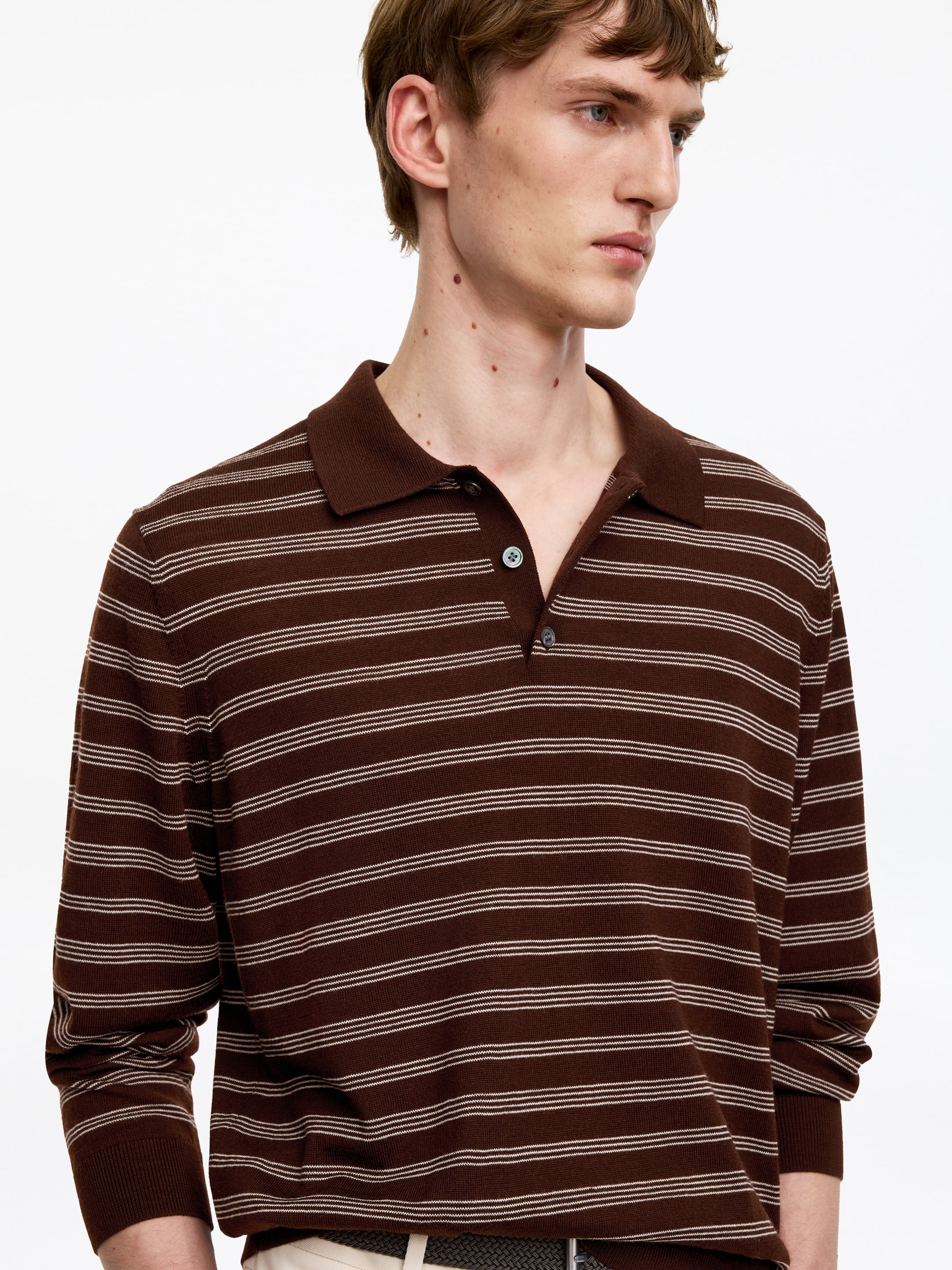 Merino Polo Jumper - Brown/Striped - Regular fit - men - StillMedia/Lookbook - 4