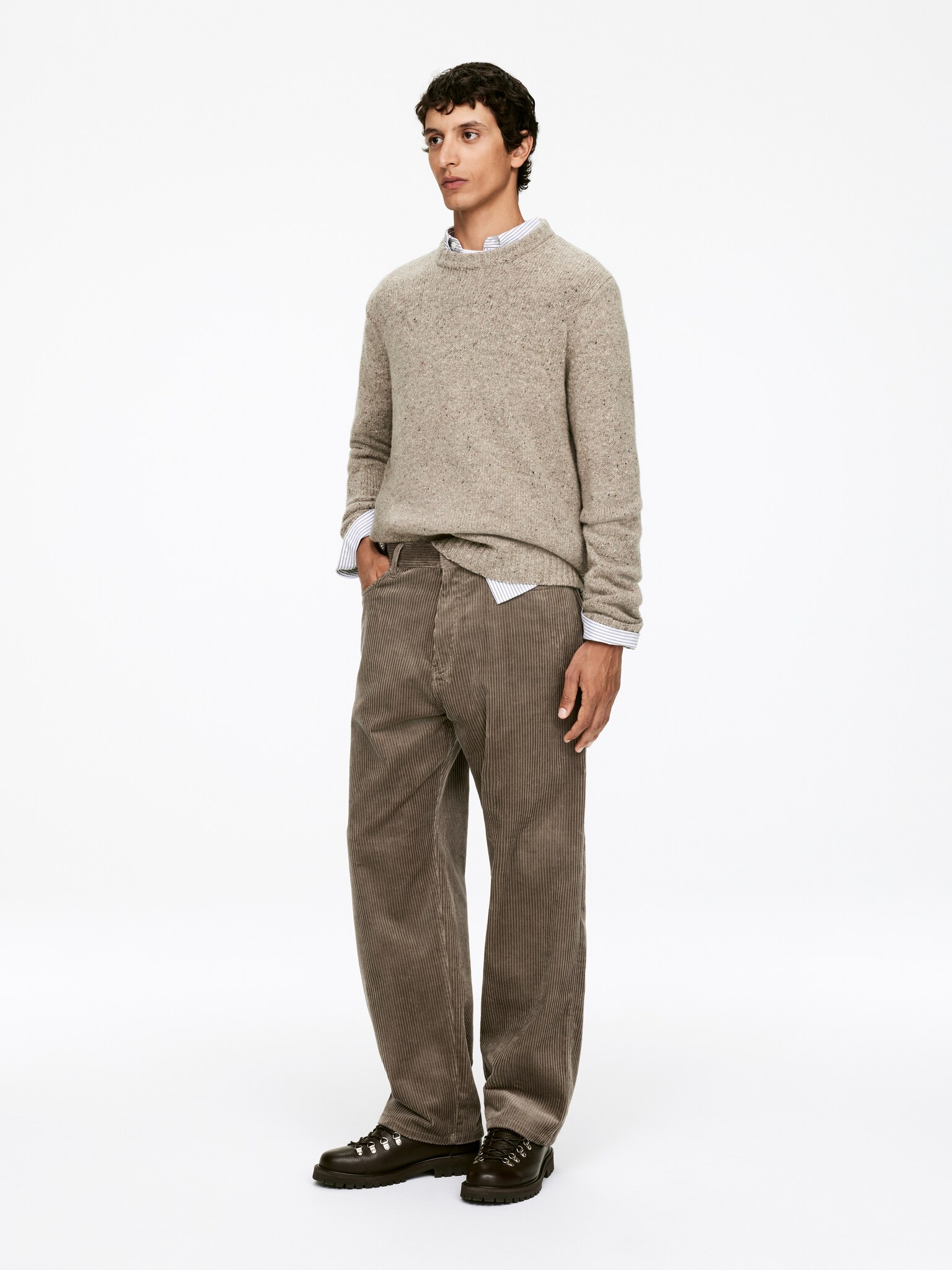Pantalon ample en velours côtelé - Taupe foncé/Noir - 4