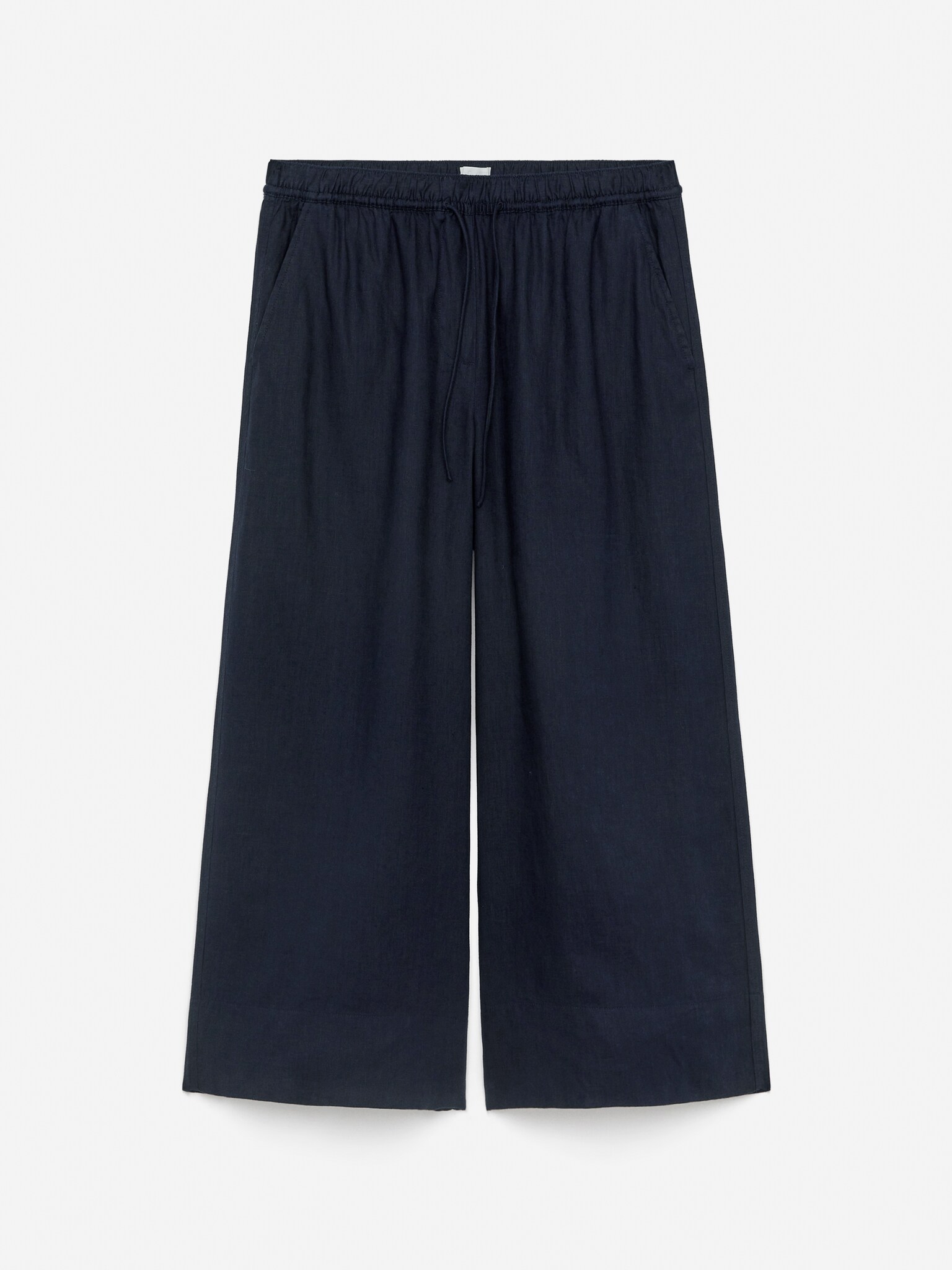 Cropped-Leinenhose - Dunkelblau/Beige