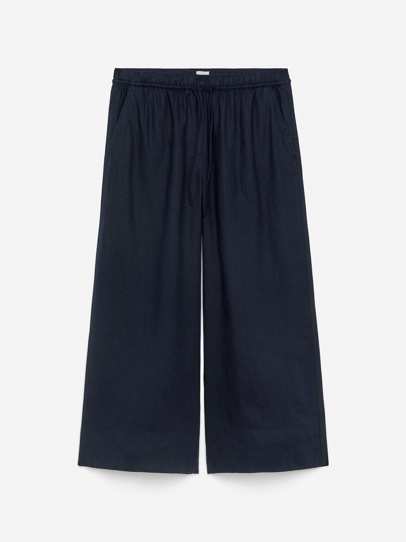 Cropped-Leinenhose - Dunkelblau/Beige