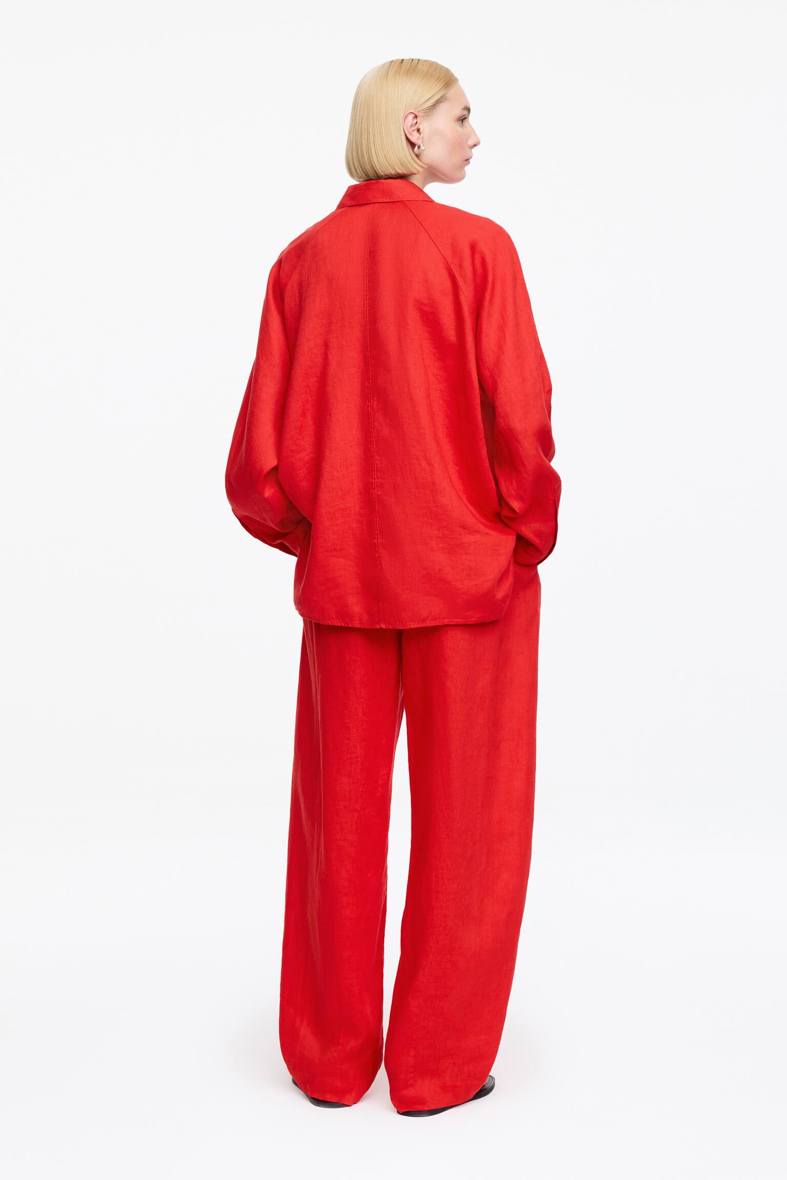 Linneskjorta med lös passform - Röd/Vit - 7