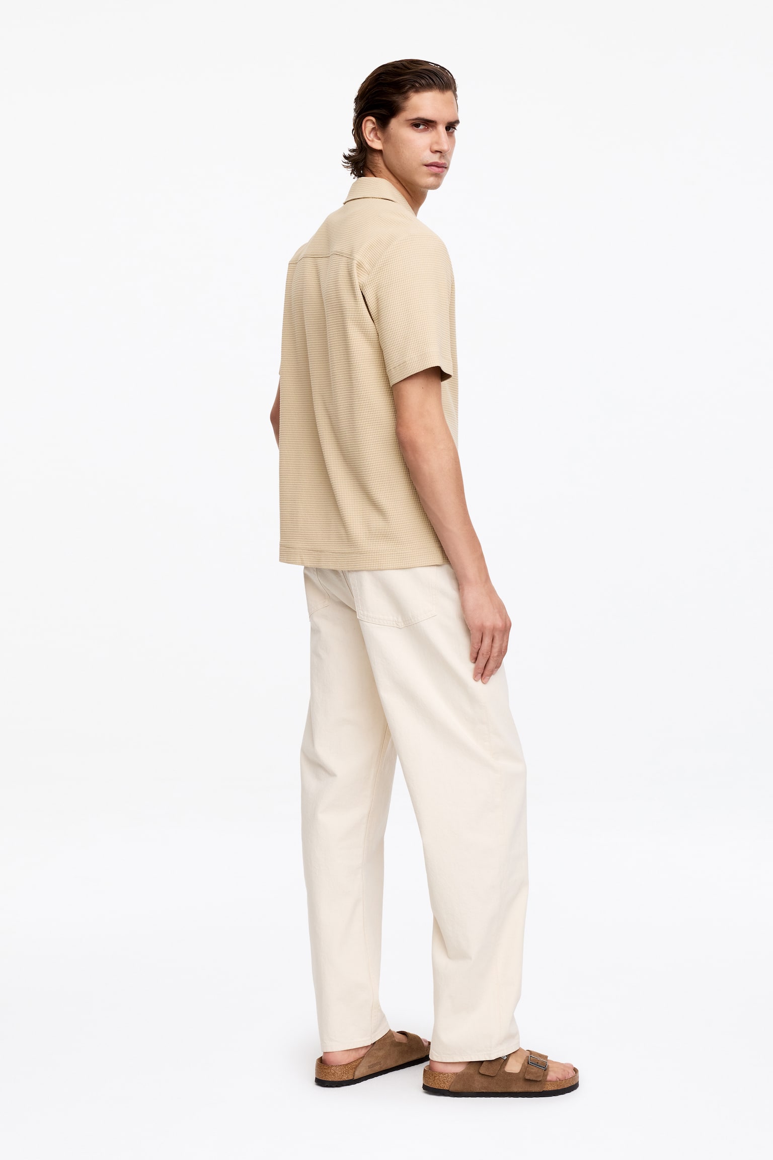 Chemise en jersey gaufré-Beige - 4