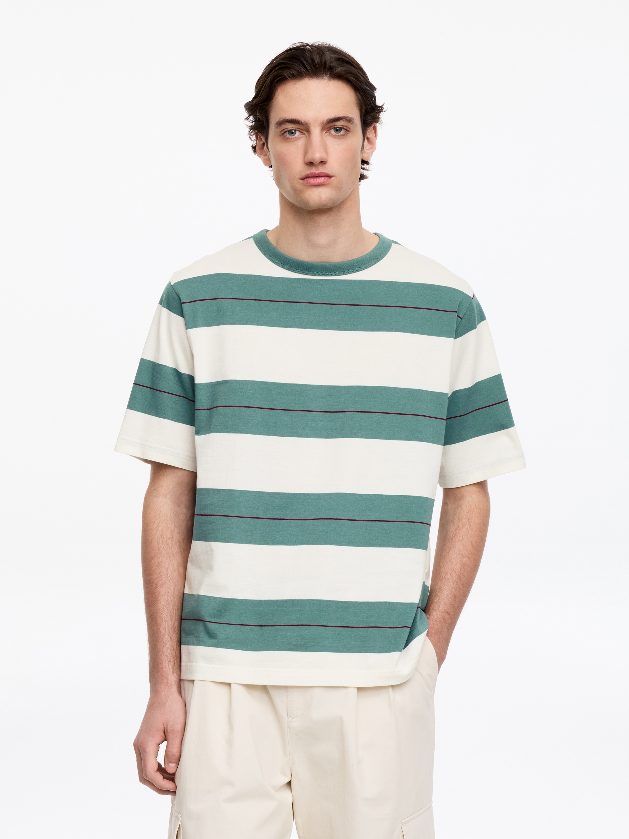 Luźny bawełniany T-shirt - Zielony/Biały - Fason swobodny - Men - StillMedia/Lookbook - 2