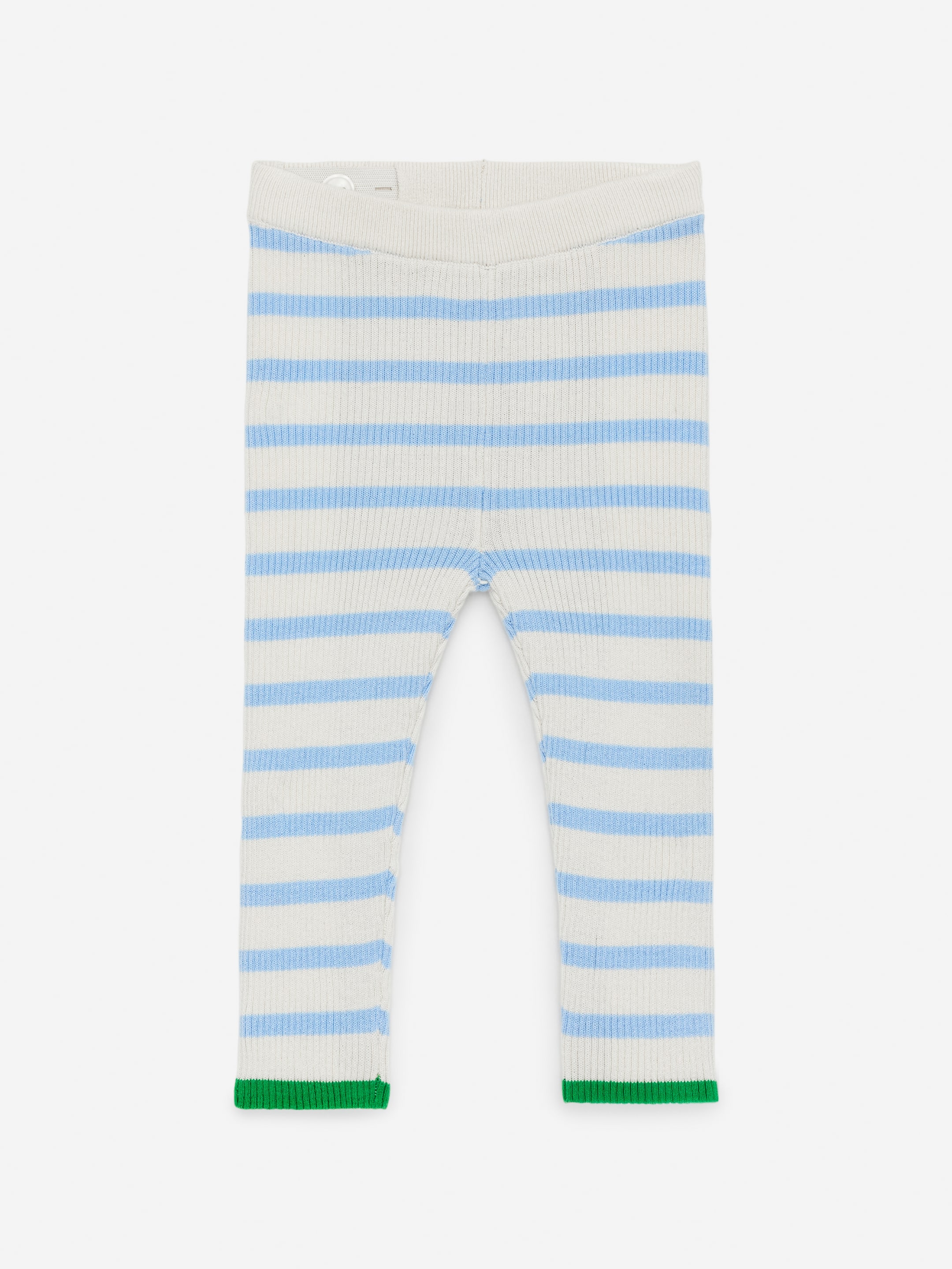 Zobacz większy obraz: Legginsy z prążkowanej dzianiny dla noworodka - Niebieski/Złamana biel/Zielony - Dziecko | H&M PL 1