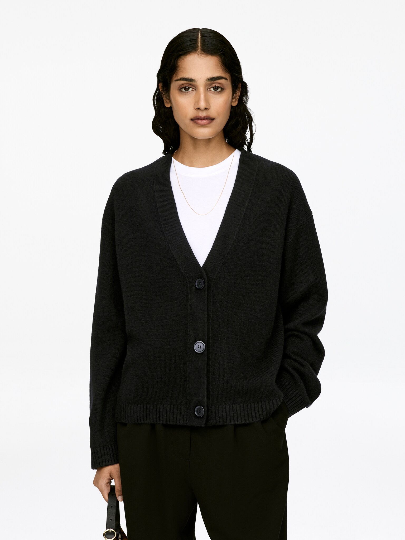 Cashmere-Wool Cardigan - Black/Grey Melange