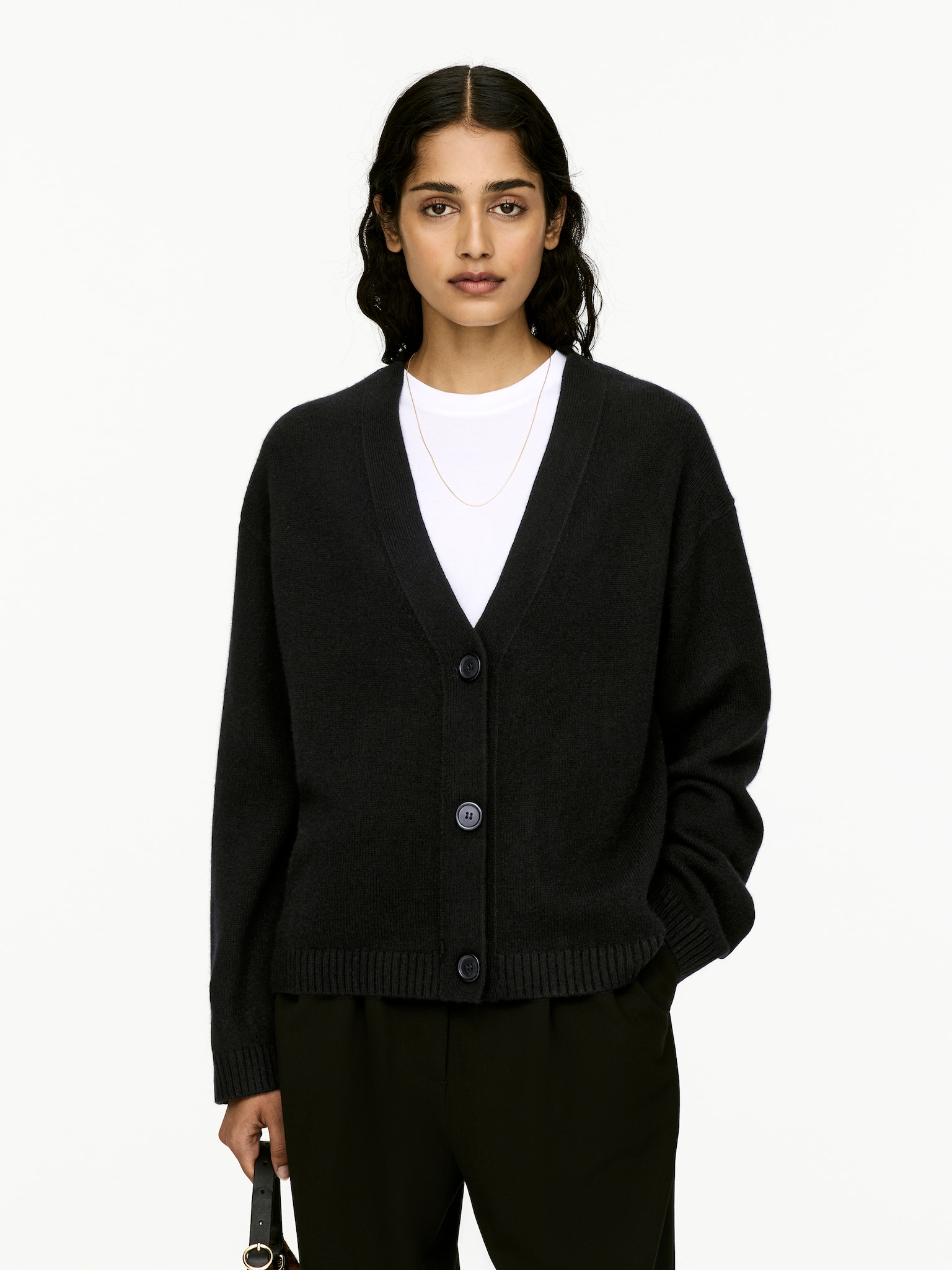 Cardigan en laine et cachemire - Noir/Gris chiné - 1