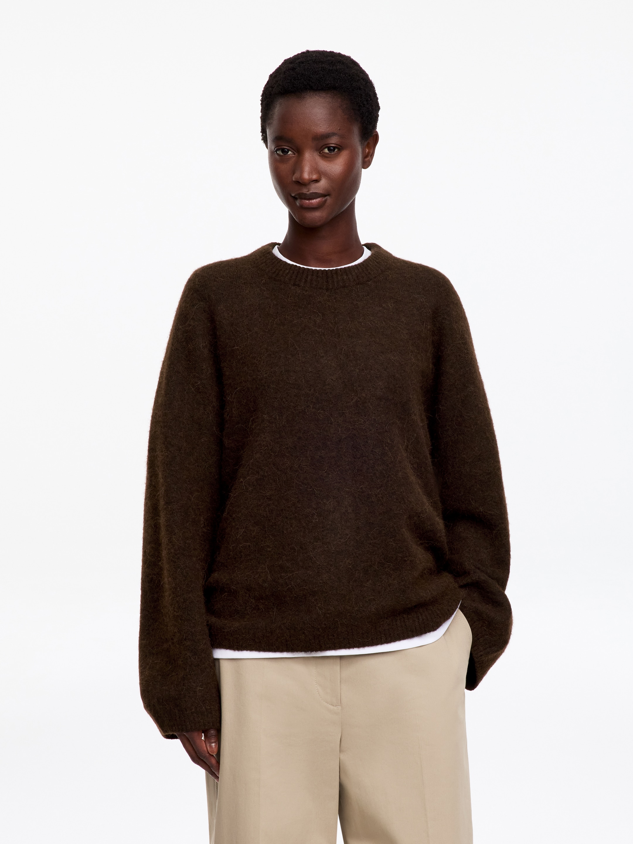 Jersey de mezcla de lana y alpaca-Brown-12936