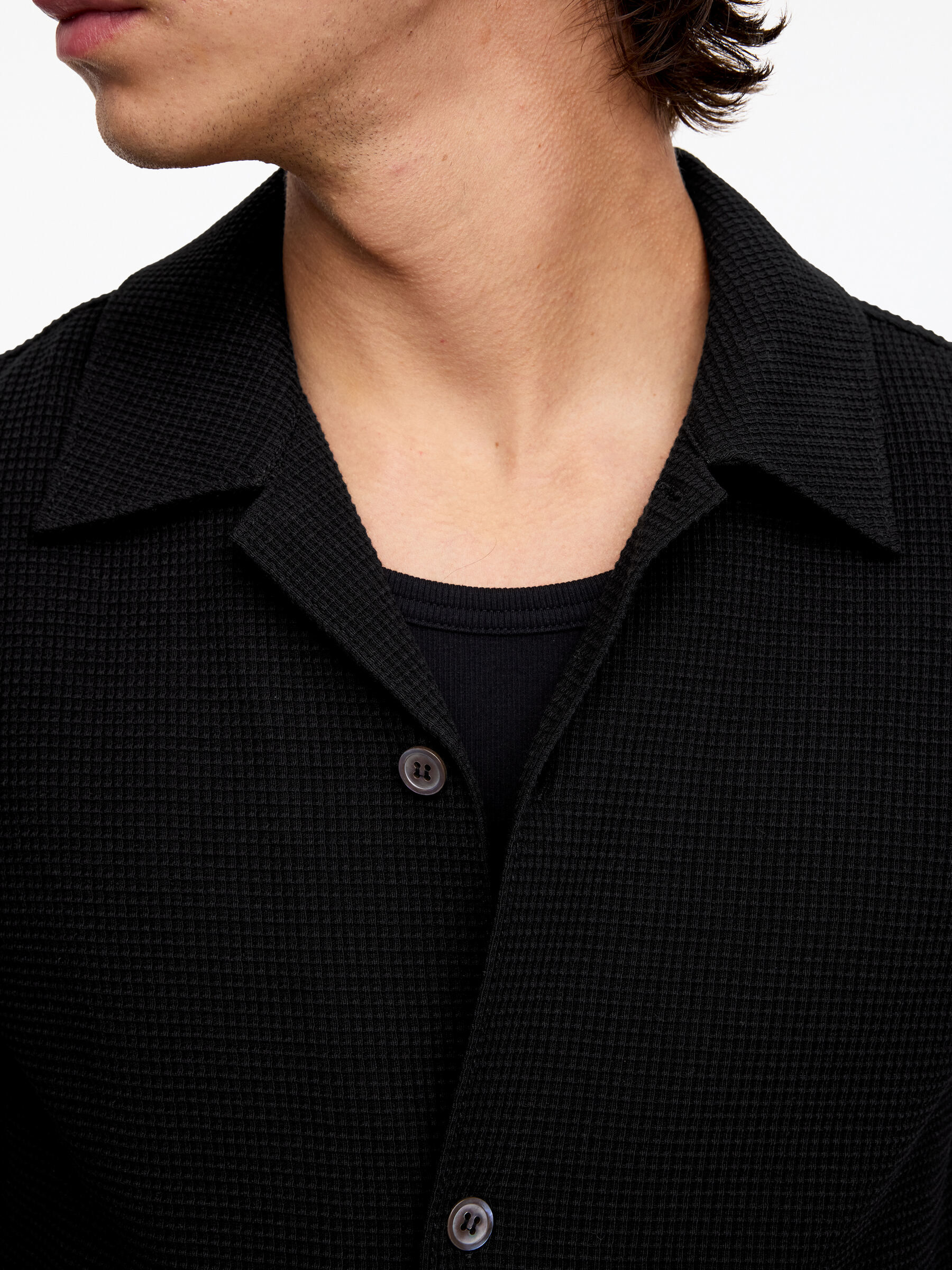 Jerseyhemd mit Waffelmuster - Schwarz - Regular Fit - Men - StillMedia/Lookbook - 4