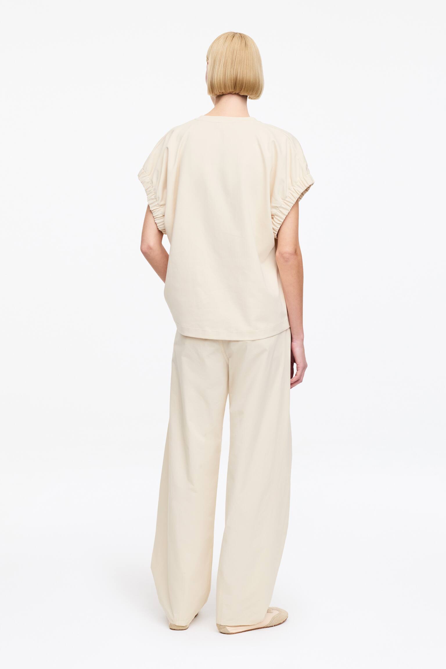 Ráncolt ujjú póló-Bézs - 5