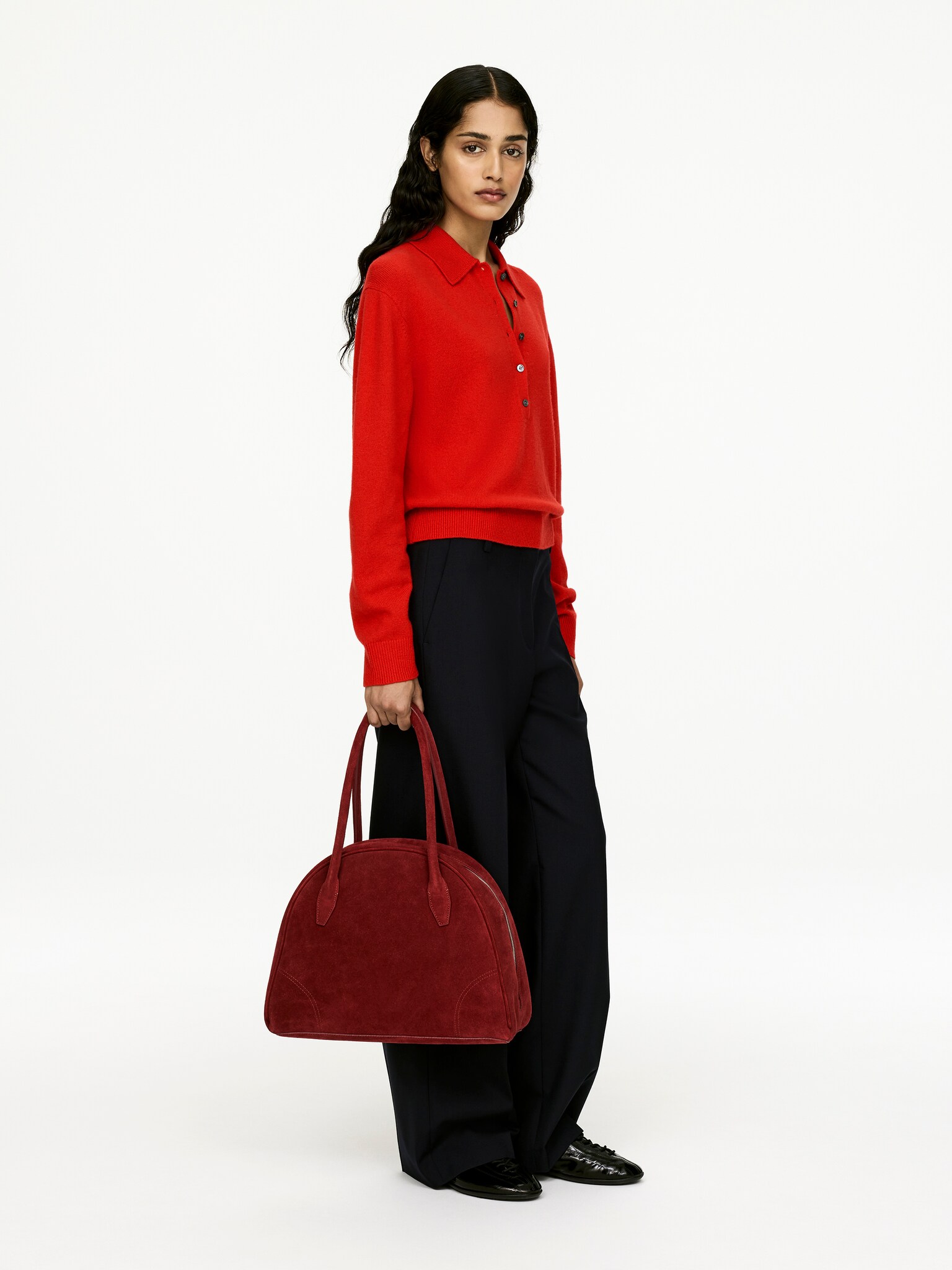 Pull polo en laine - Rouge/Gris foncé - 4