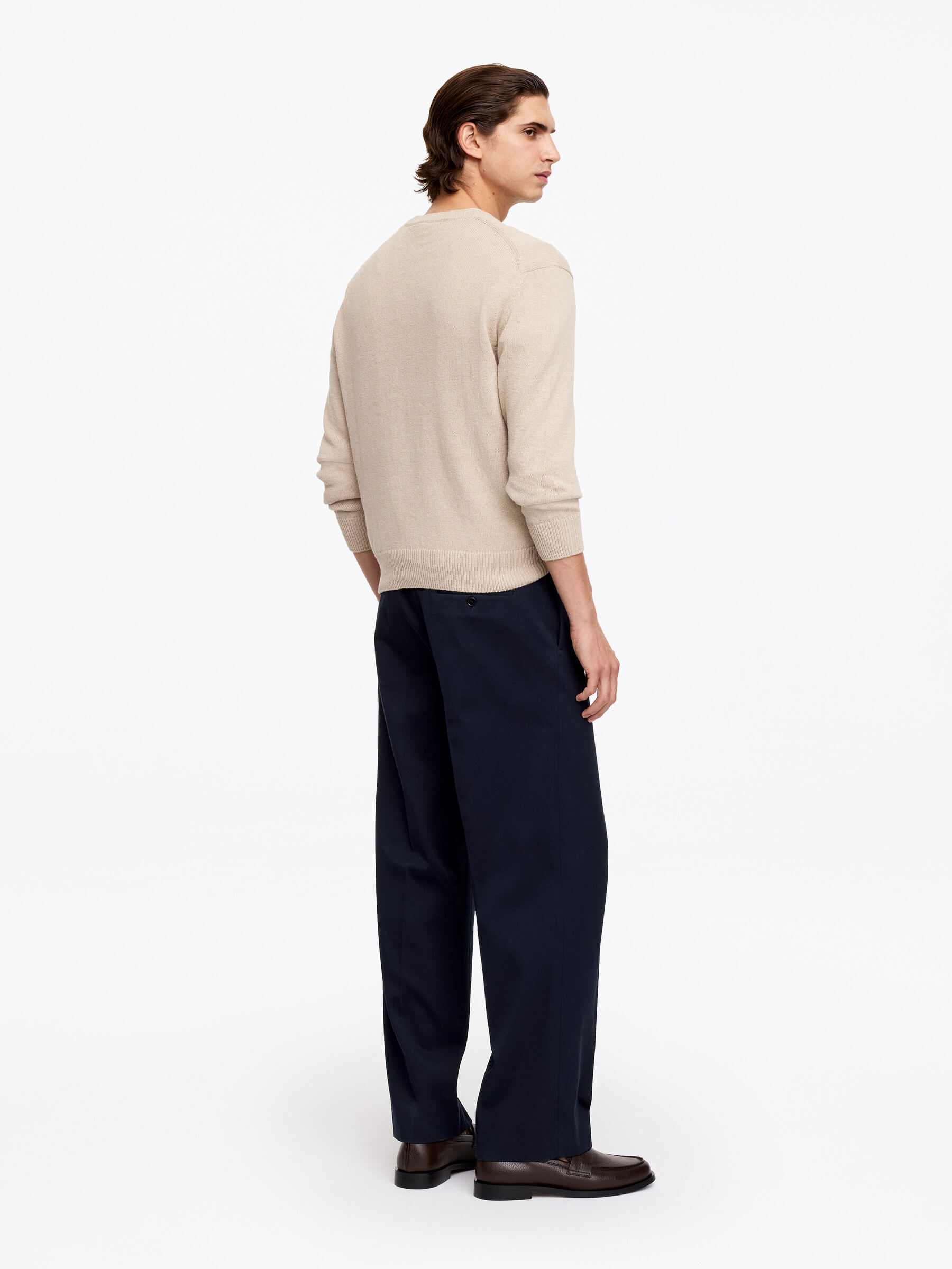 Wide Dressed Cotton Trousers - Dark Blue - Loose fit - Men - StillMedia/Lookbook - 3
