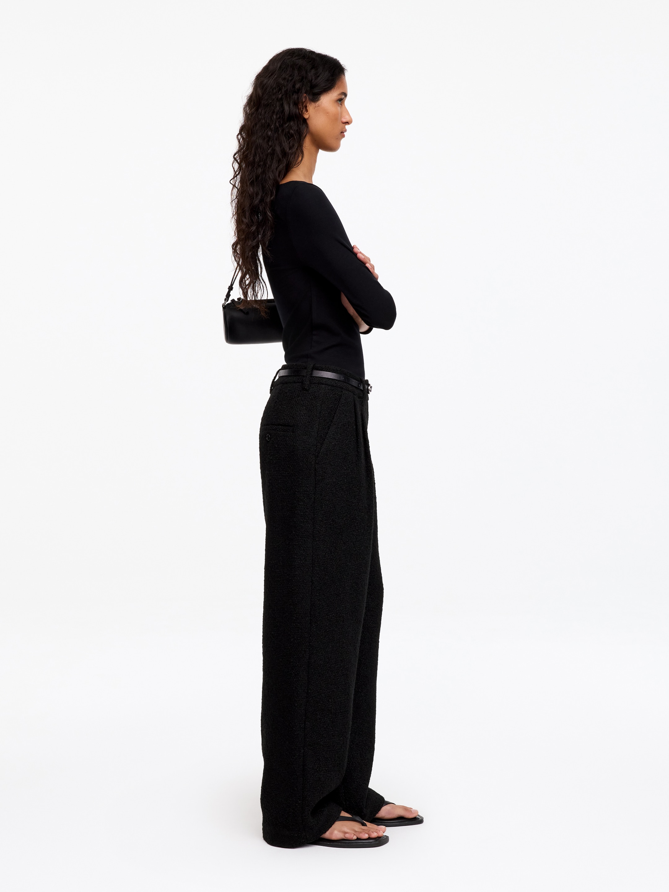 Bouclé Wool Blend Trousers - Black - Relaxed fit - women - StillMedia/Lookbook - 2