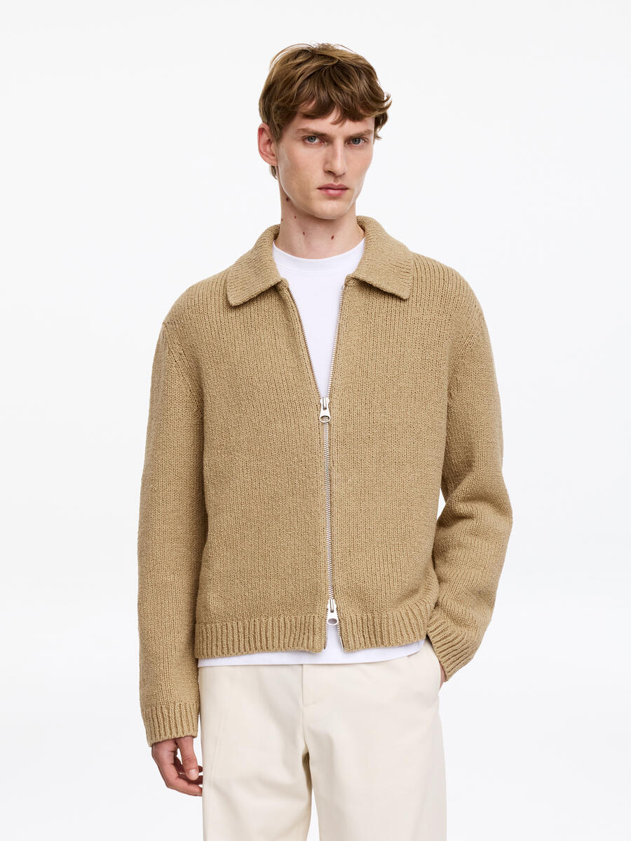 ARKET Men's  Cotton Blend Zip Cardigan Beige,  size XL