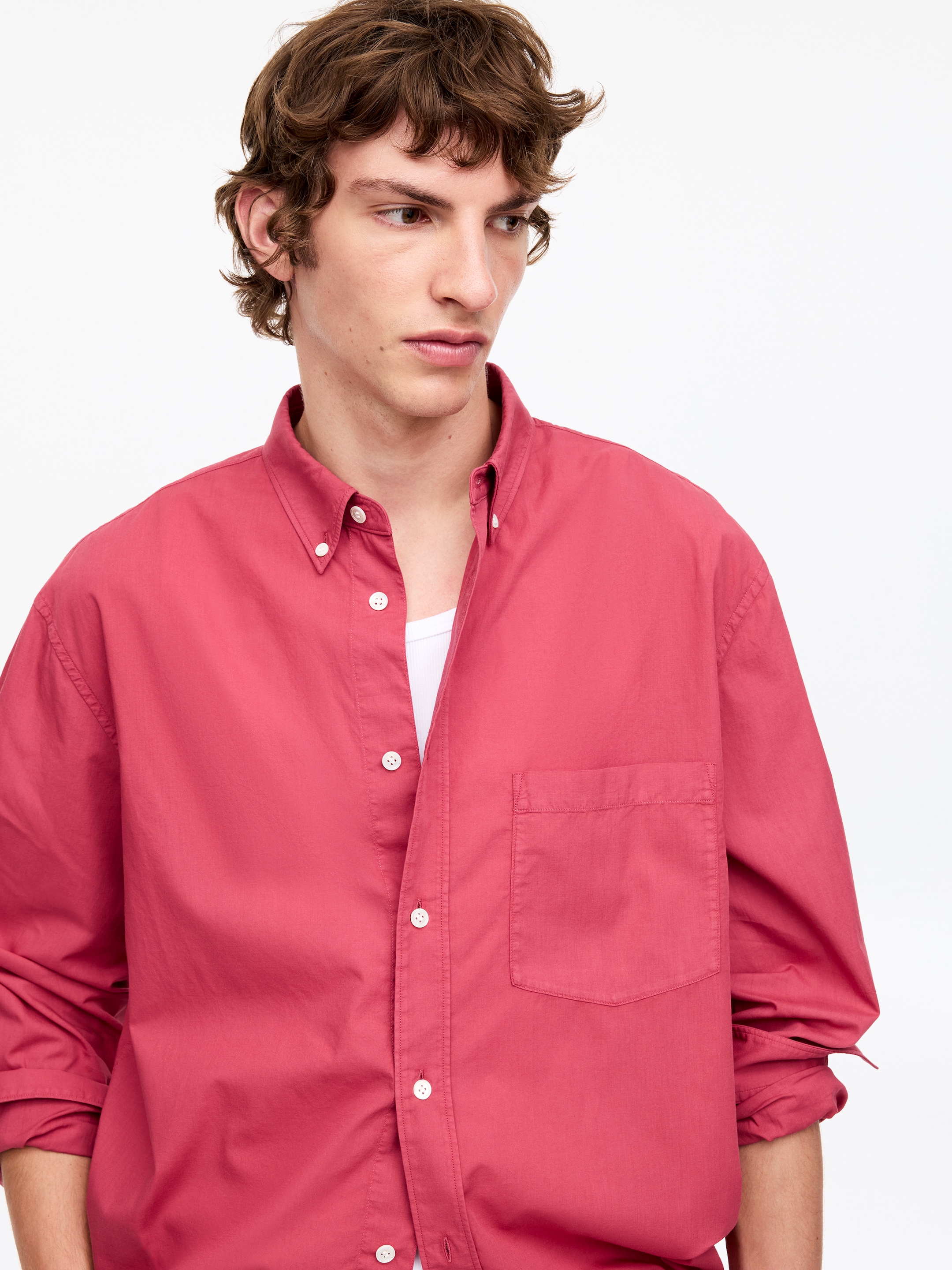 Poplinskjorta - Hallonröd - Relaxed fit - Men - StillMedia/Lookbook - 3