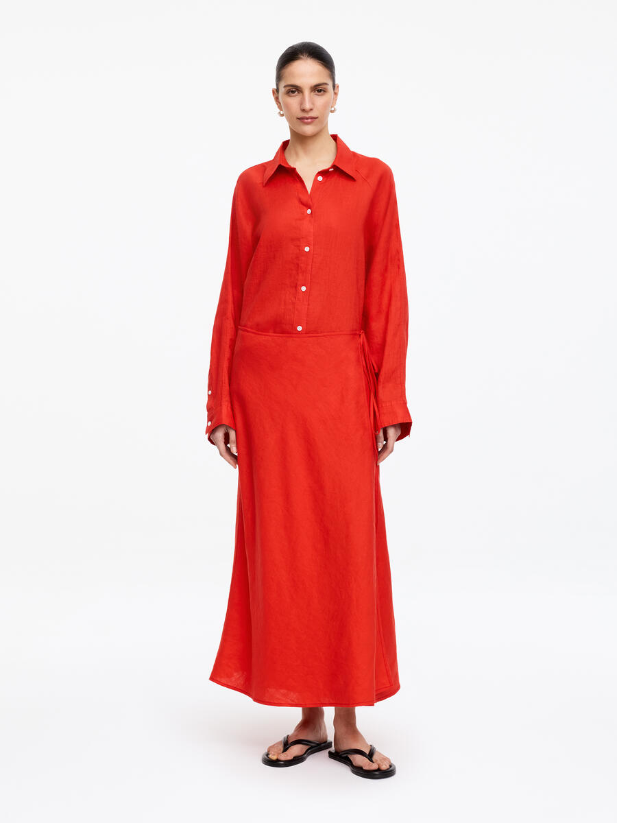 ARKET Women's  Linen Wrap Skirt Red,  size 40