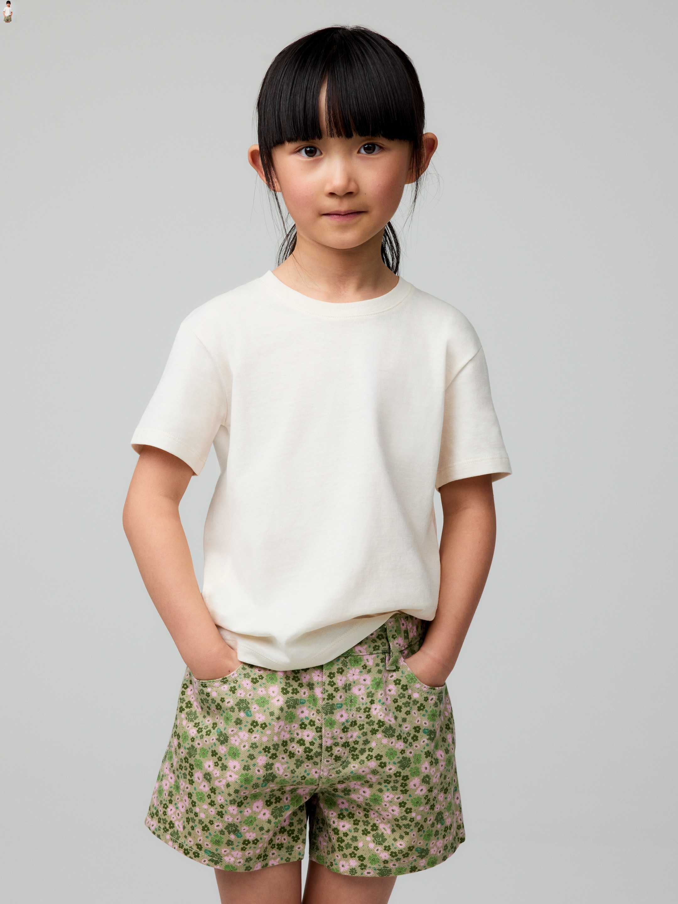 Shorts in denim - Verde kaki/Fiori rosa - Relaxed fit - Children - StillMedia/Environmental - 1