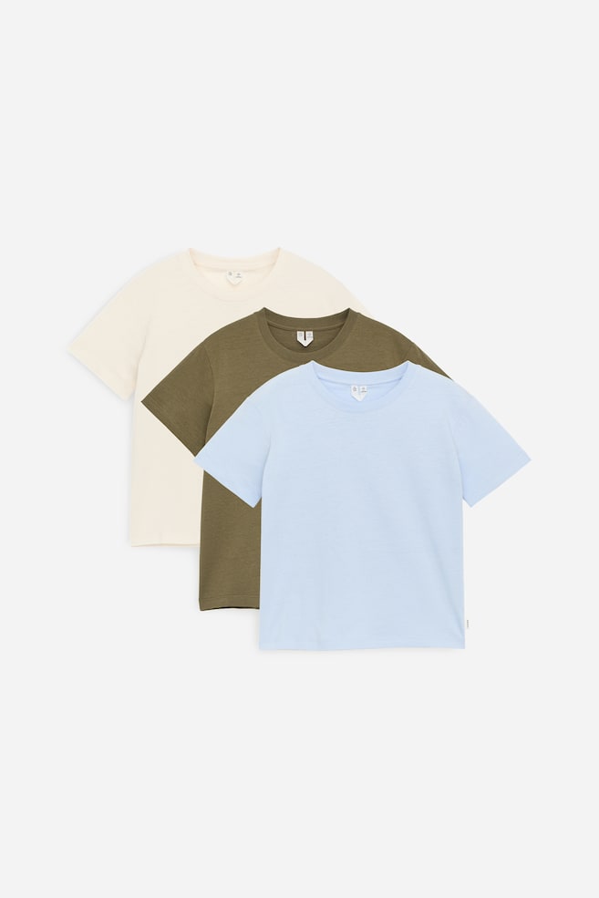 Crew-Neck T-Shirt Set of 3 - Blue/White/Khaki Green/White/Grey/Dark Blue/White/Lilac/Yellow/Pink/Pink/Lilac/Red/Blue/Off White/Khaki Green/Lilac/Rust/Blue - 1