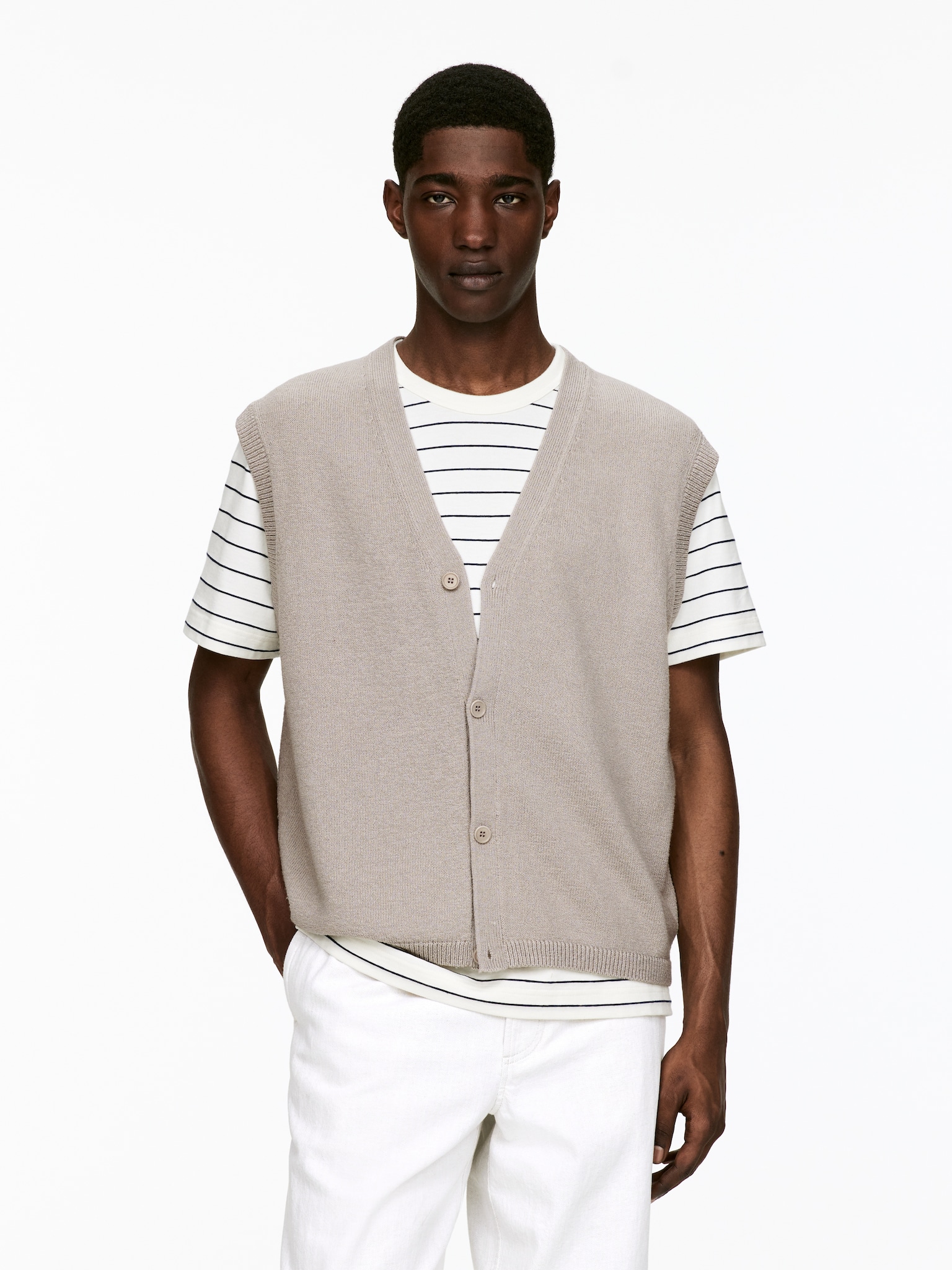 Gilet cardigan en laine et coton - gris/Noir