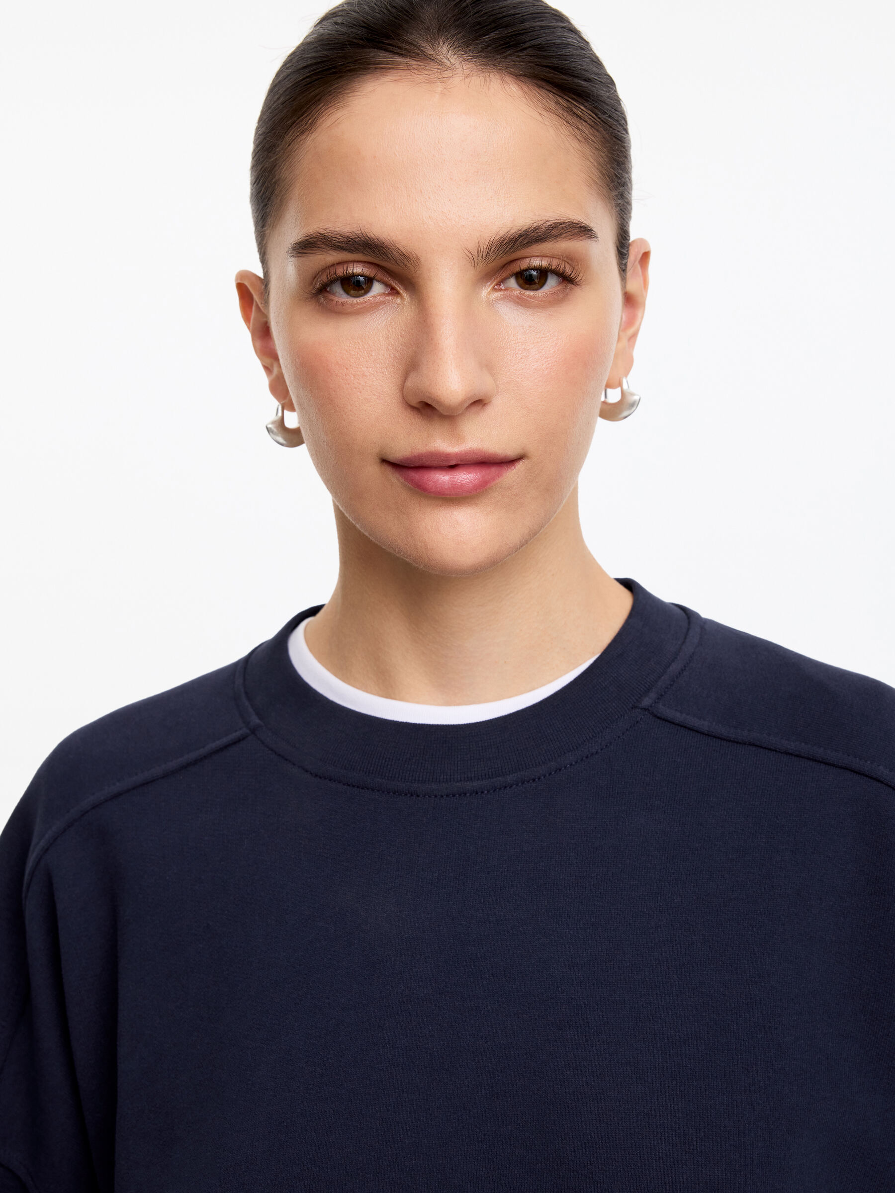 Terry Cotton Sweatshirt - Navy - Relaxed fit - Women - StillMedia/Lookbook - 2
